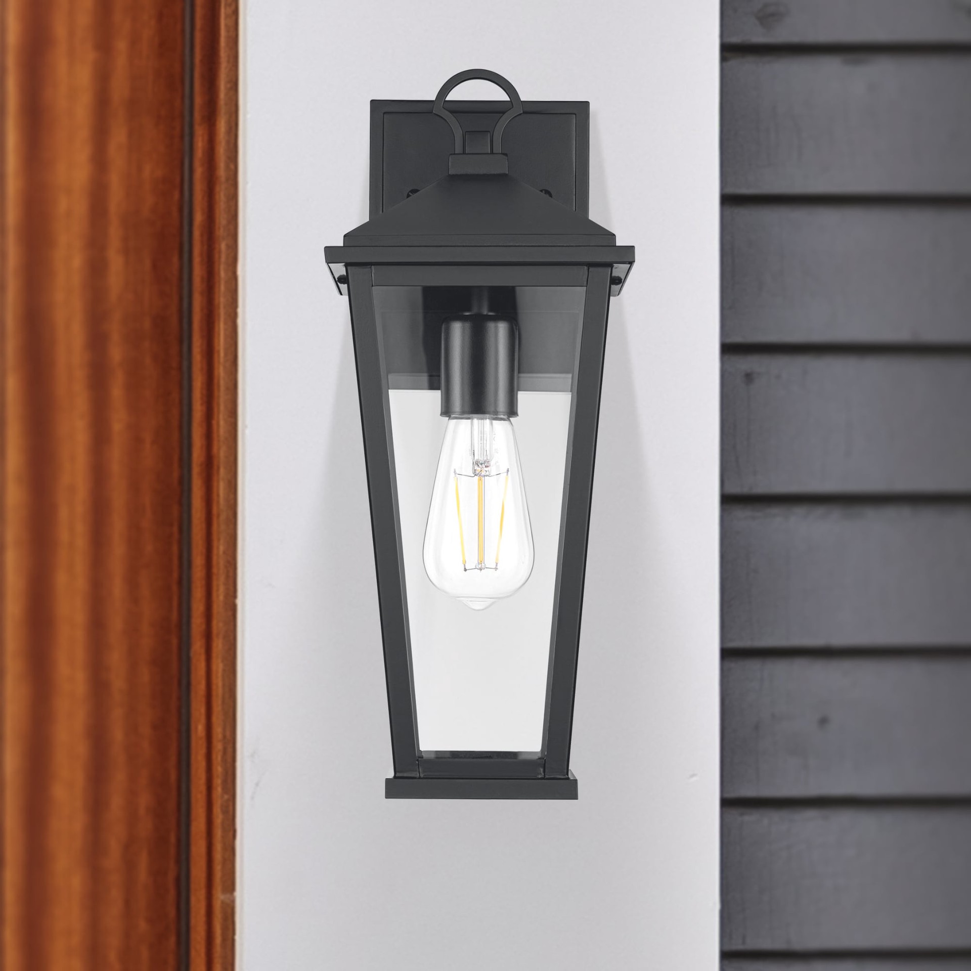slide 1 of 6, allen + roth Davidson 1 -Light 14.6-in H Matte Black Hardwired Outdoor Wall Light, 1 ct
