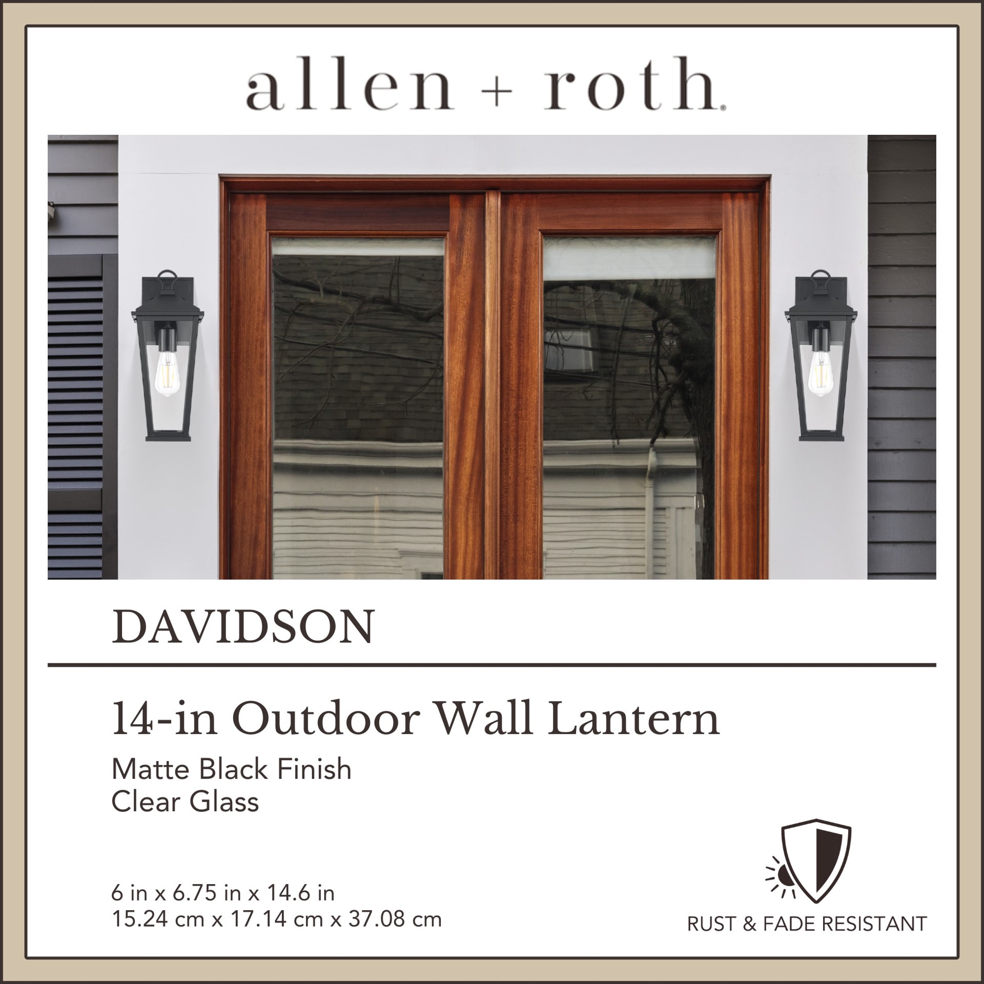 slide 4 of 6, allen + roth Davidson 1 -Light 14.6-in H Matte Black Hardwired Outdoor Wall Light, 1 ct