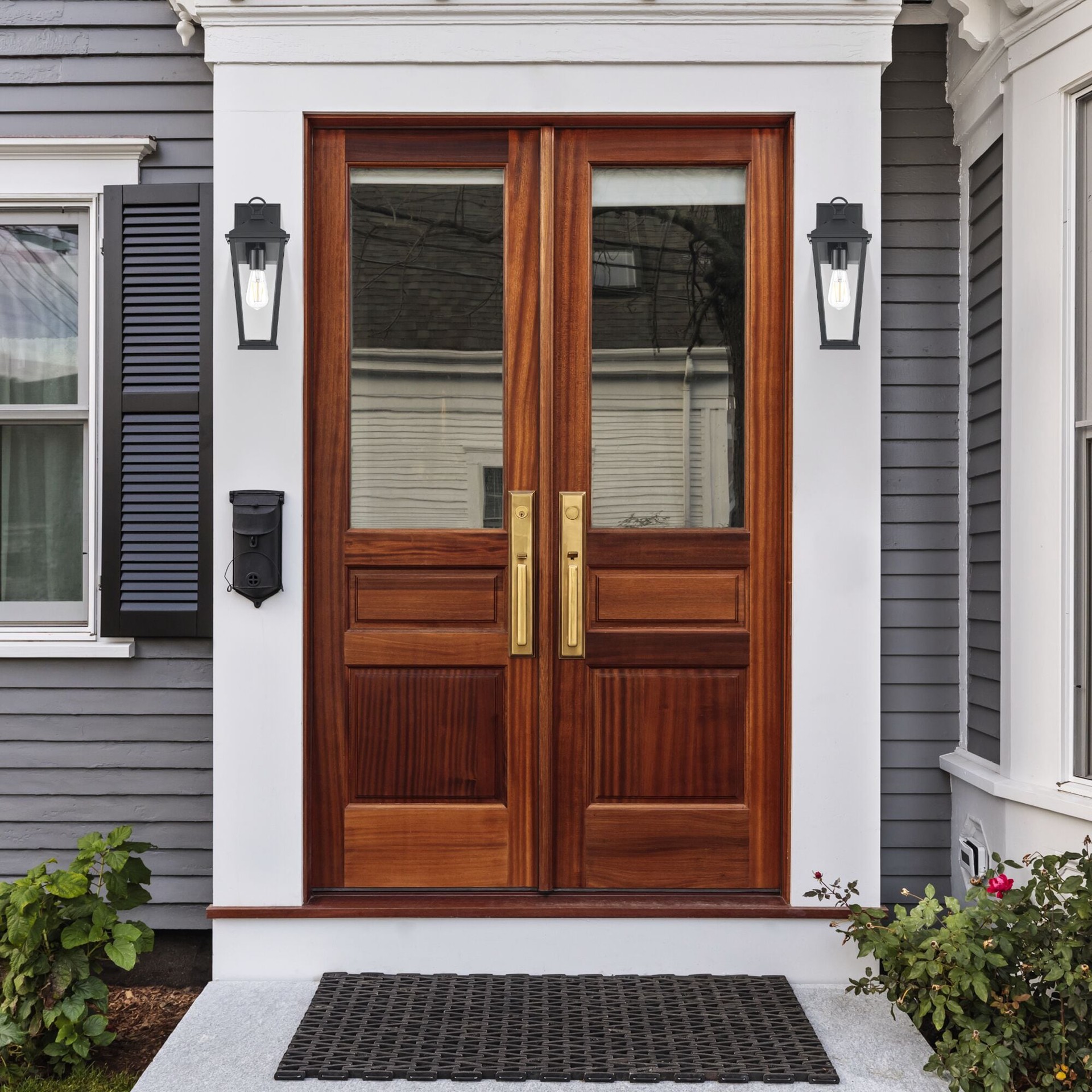 slide 5 of 6, allen + roth Davidson 1 -Light 14.6-in H Matte Black Hardwired Outdoor Wall Light, 1 ct