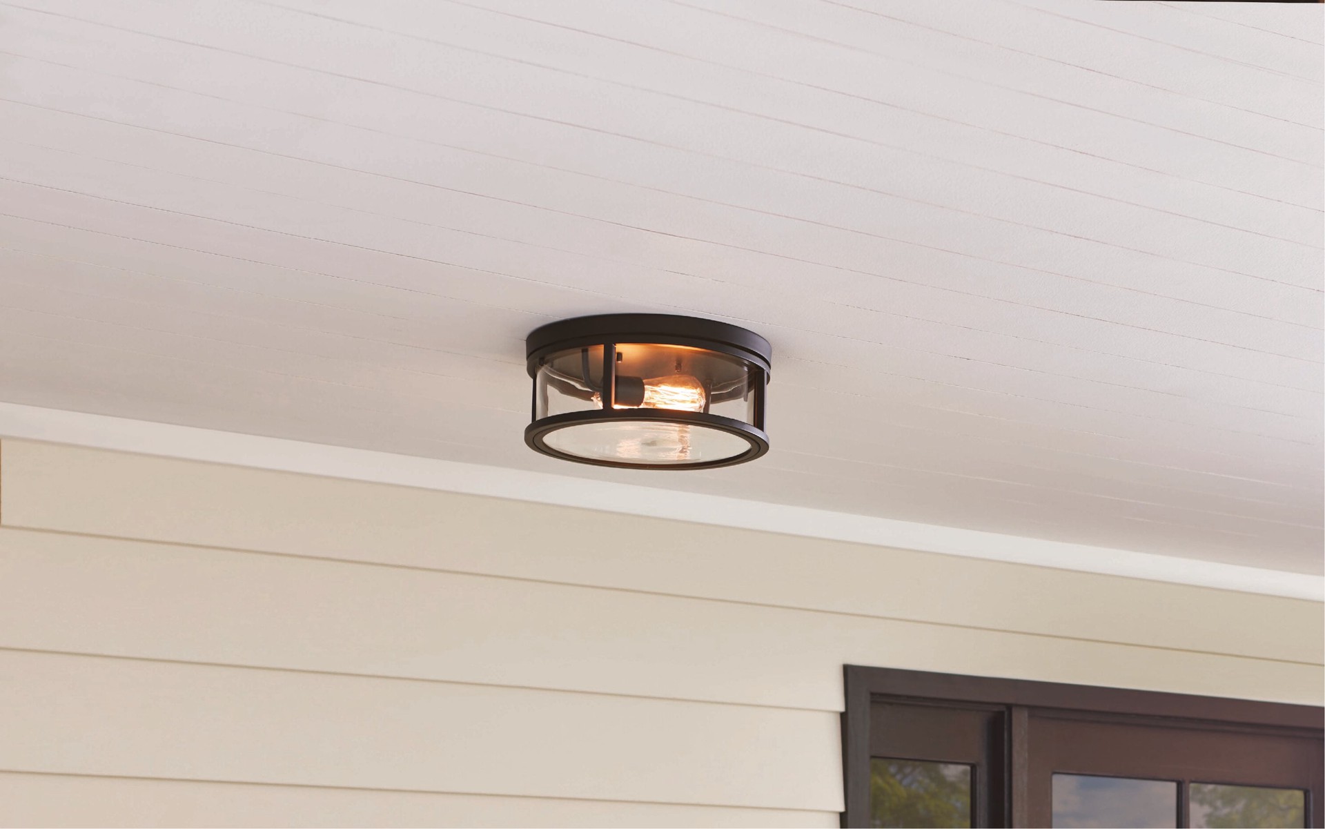 slide 1 of 6, allen + roth Salem 2 -Light 13-in Matte Black Indoor/Outdoor Flush Mount Light, 1 ct