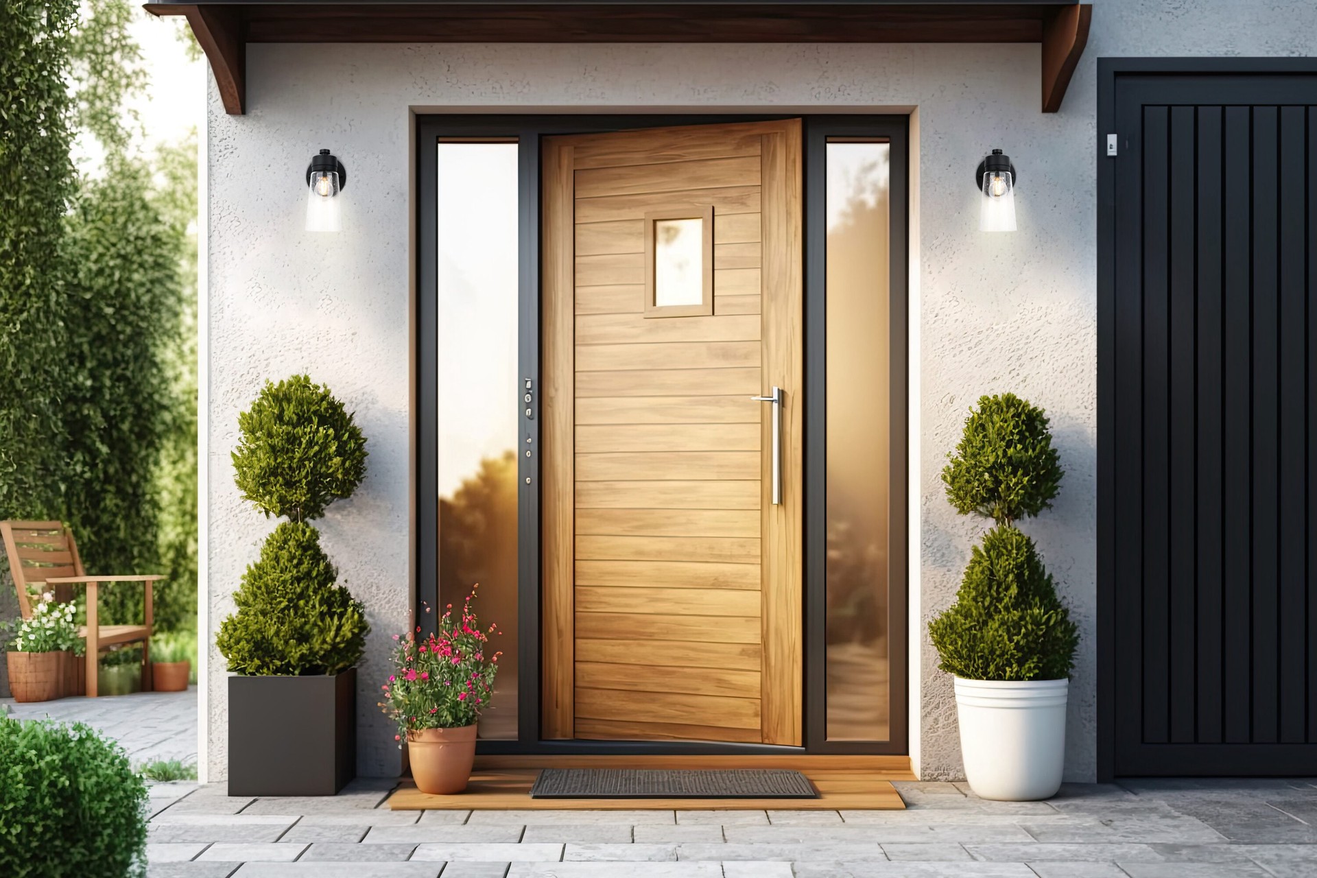 slide 3 of 6, Project Source Brookvale 1 -Light 9-in H Matte Black Hardwired Dusk to Dawn Outdoor Wall Light, 1 ct