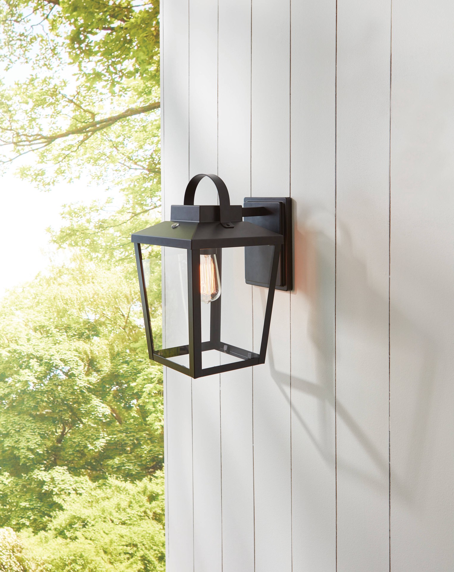 slide 1 of 6, allen + roth Holliser 1 -Light 15.2-in H Black Hardwired Dusk to Dawn Outdoor Wall Light, 1 ct