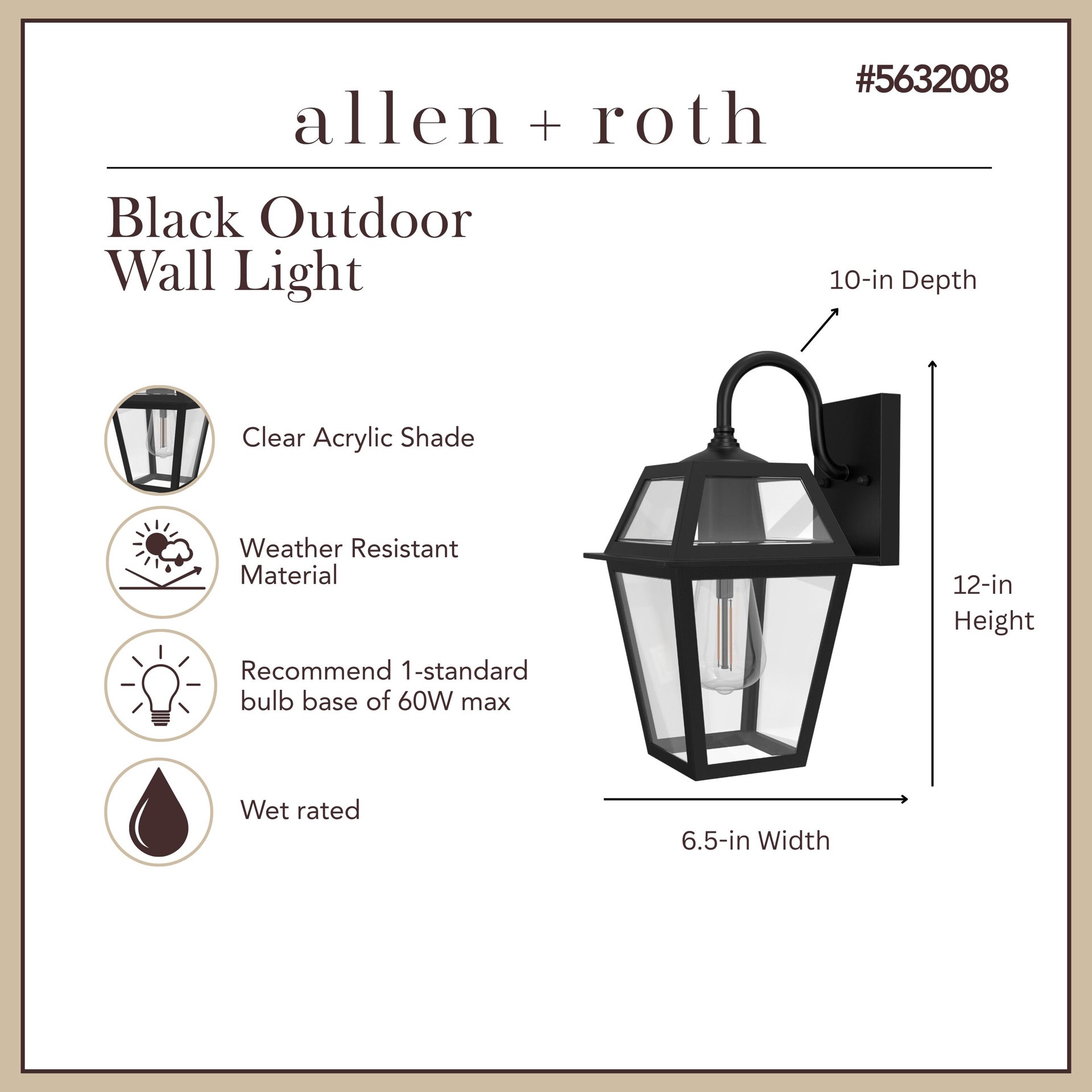 slide 3 of 6, allen + roth Belasco 1 -Light 12.06-in H Black Hardwired Outdoor Wall Light, 1 ct
