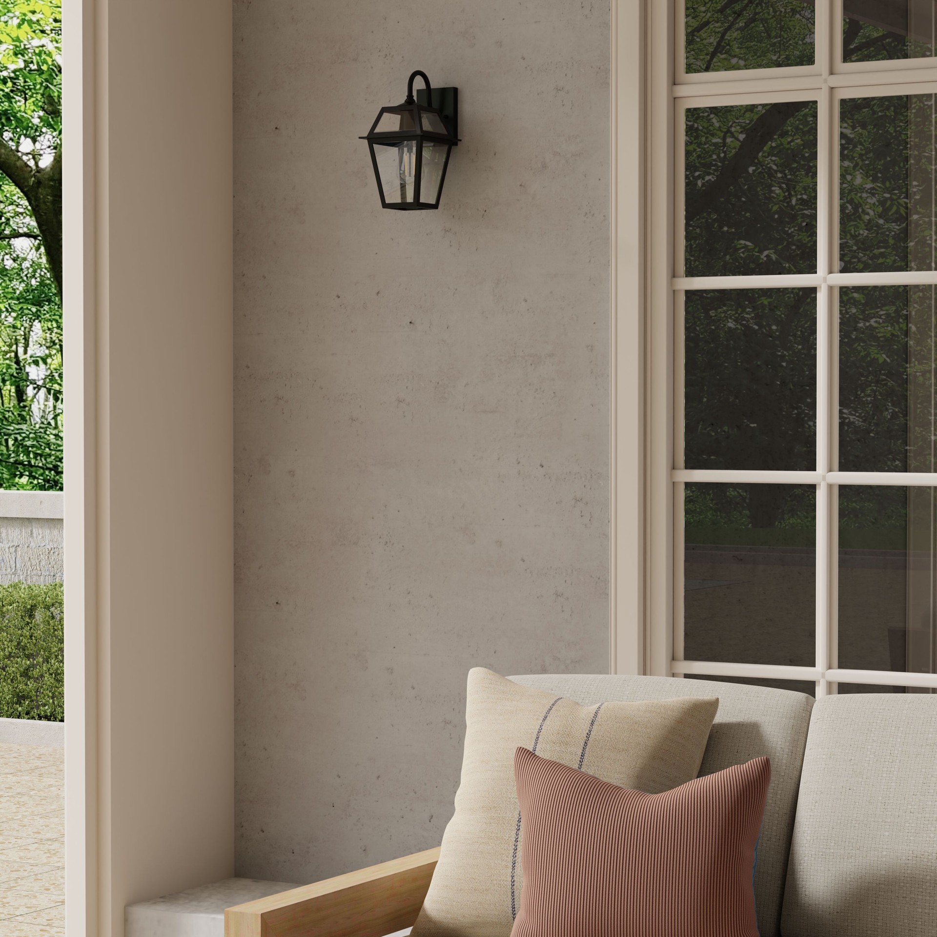 slide 4 of 6, allen + roth Belasco 1 -Light 12.06-in H Black Hardwired Outdoor Wall Light, 1 ct