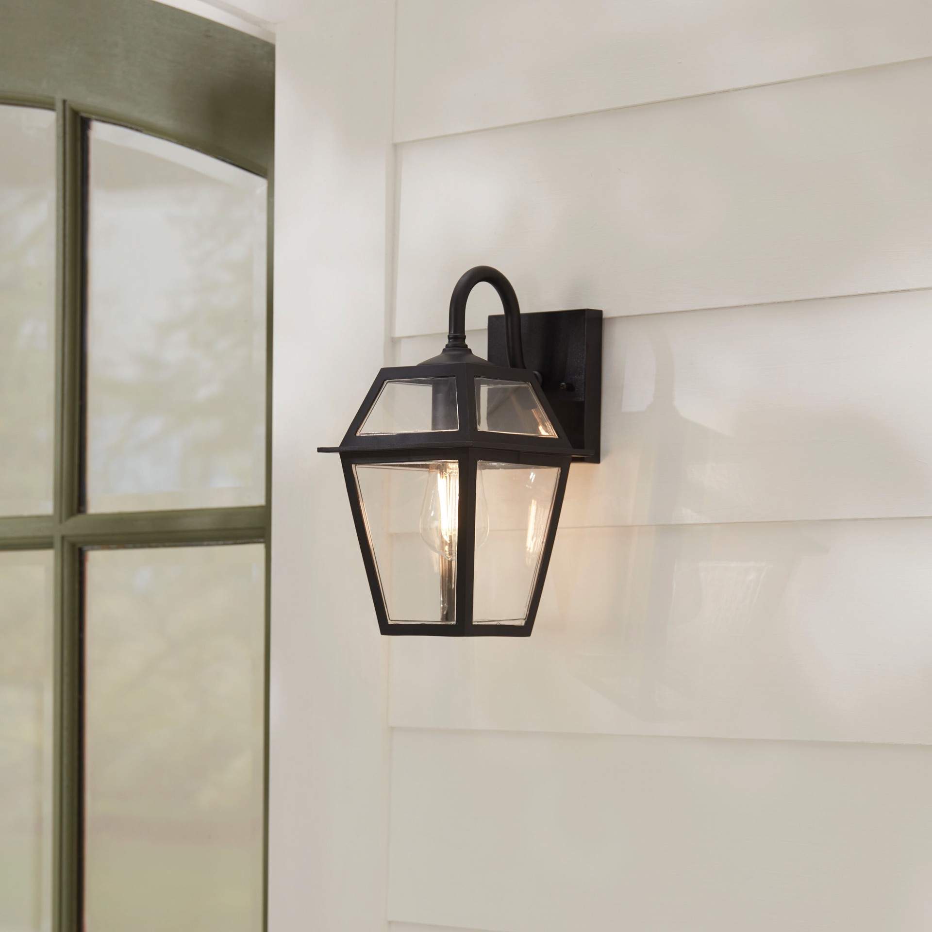 slide 1 of 6, allen + roth Belasco 1 -Light 12.06-in H Black Hardwired Outdoor Wall Light, 1 ct