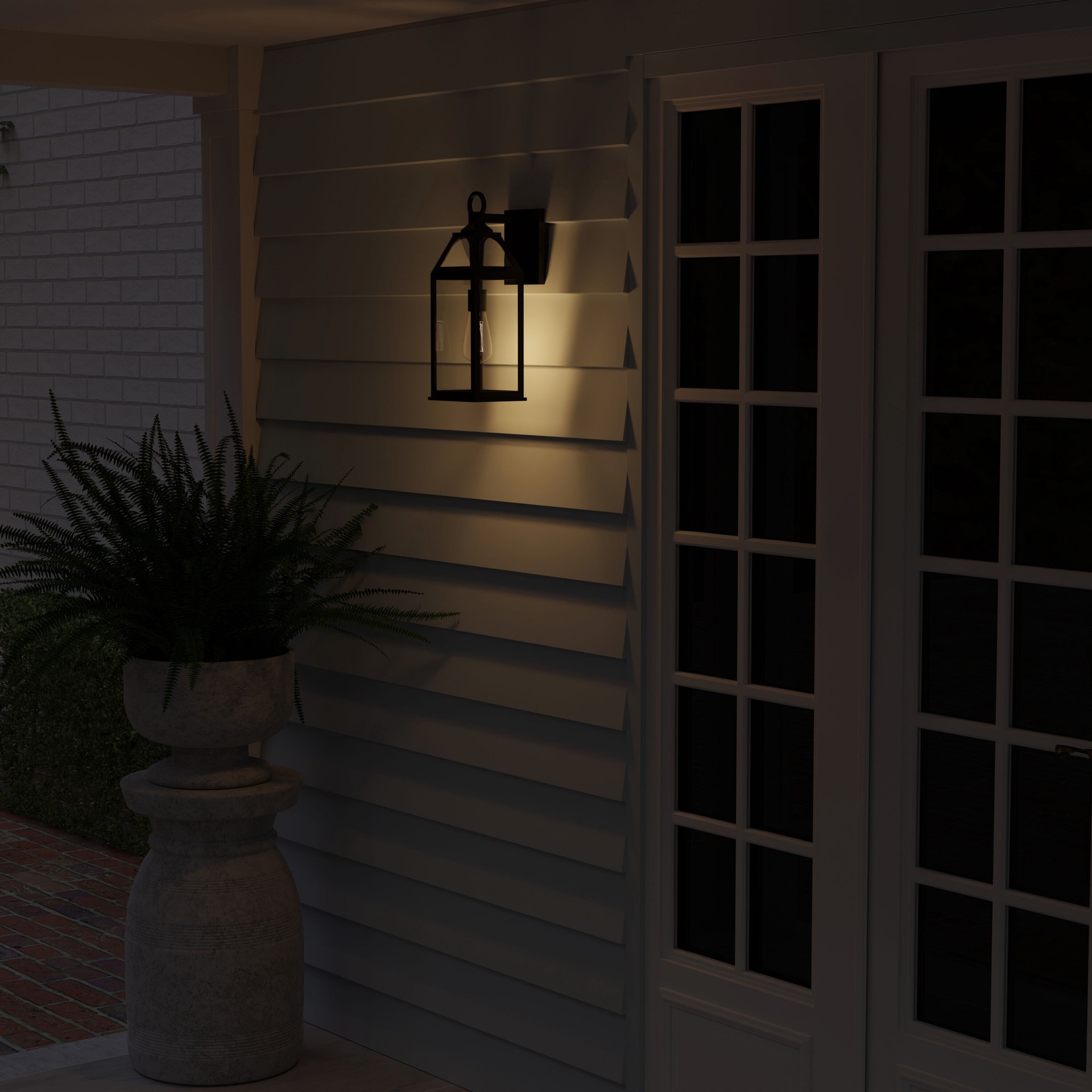 slide 5 of 6, allen + roth Cogburn 1 -Light 16.25-in H Black Hardwired Outdoor Wall Light, 1 ct