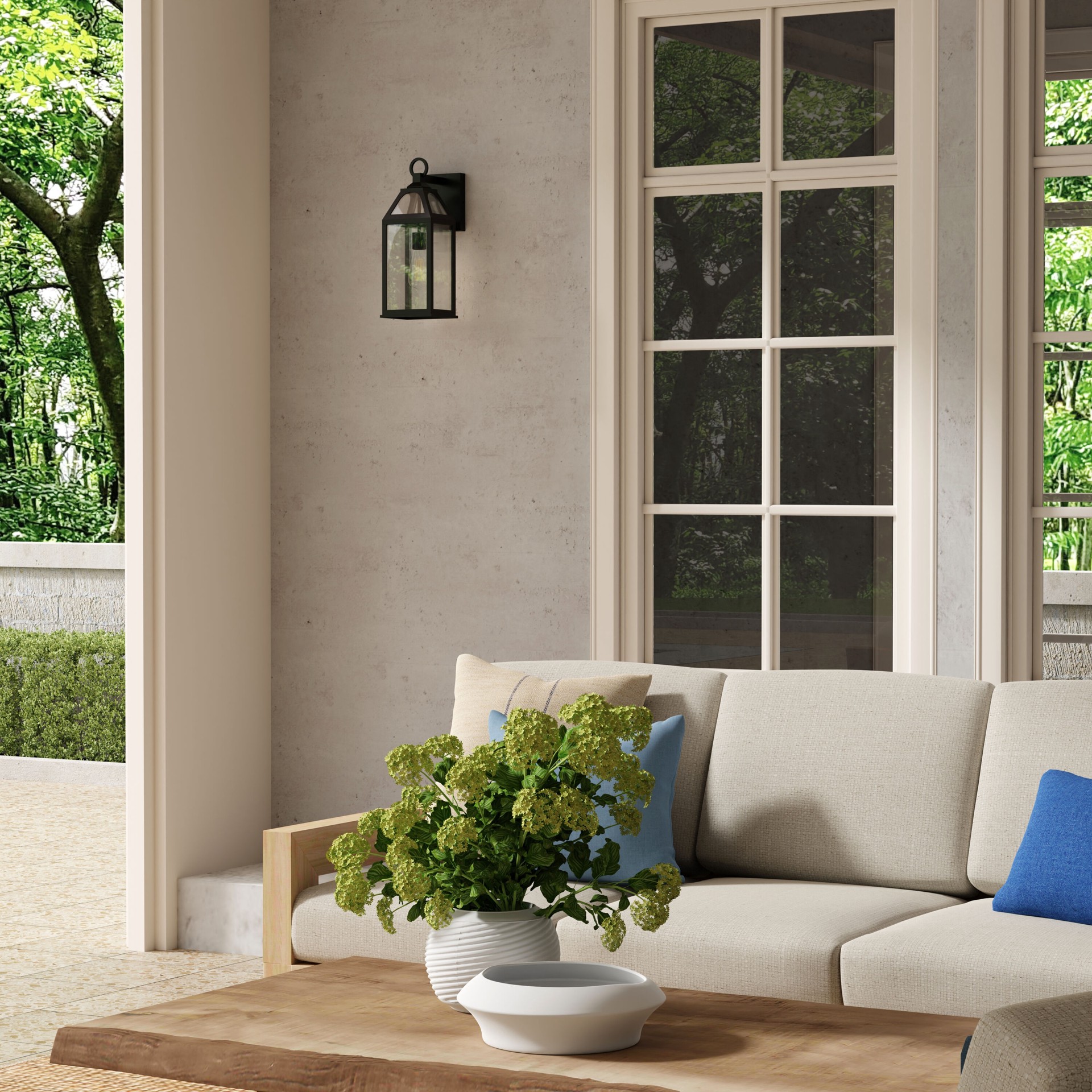 slide 6 of 6, allen + roth Cogburn 1 -Light 16.25-in H Black Hardwired Outdoor Wall Light, 1 ct