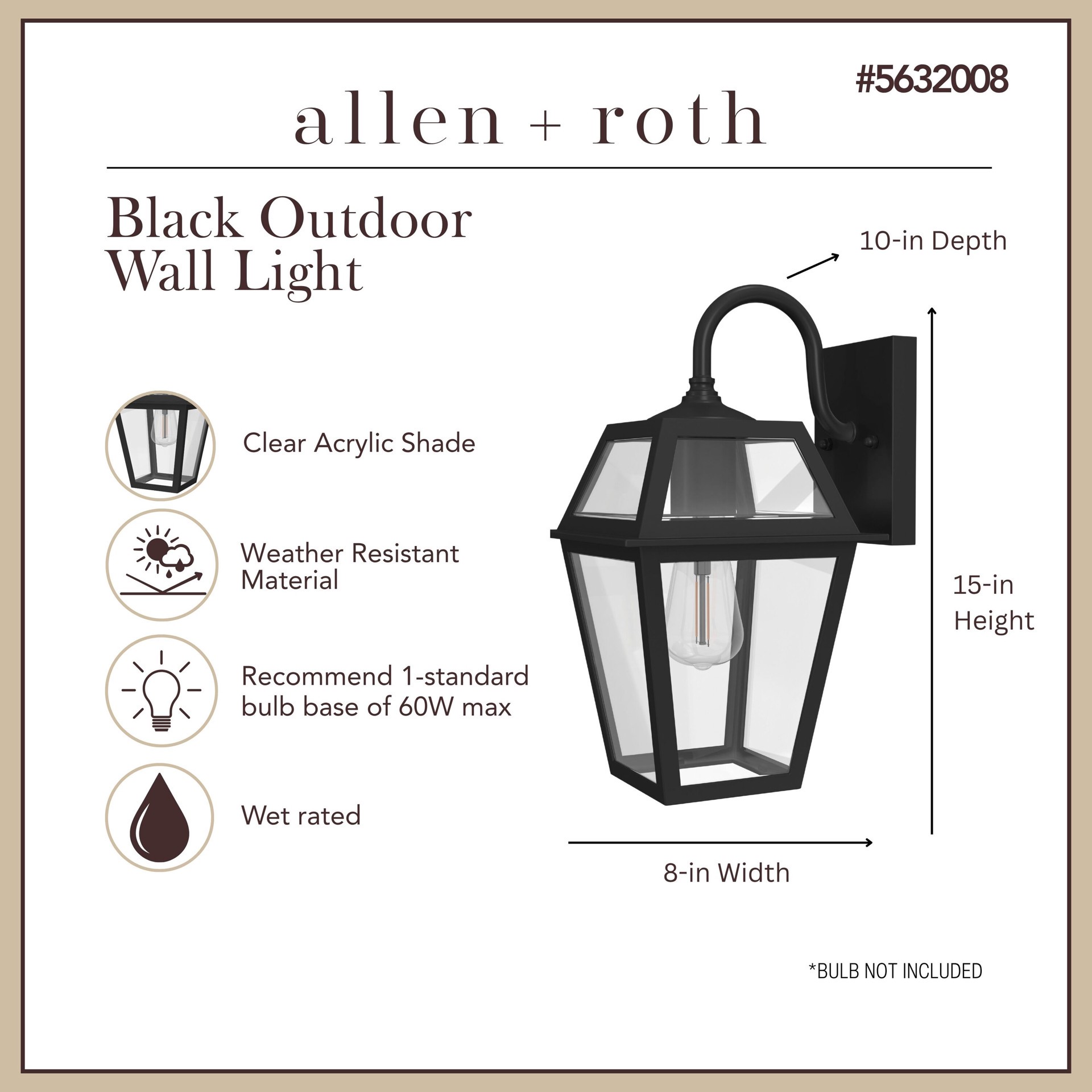 slide 3 of 6, allen + roth Belasco 1 -Light 15-in H Black Hardwired Outdoor Wall Light, 1 ct