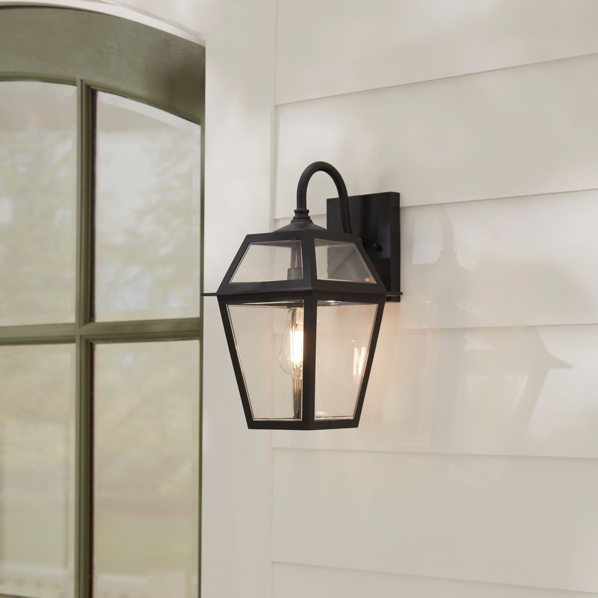slide 1 of 6, allen + roth Belasco 1 -Light 15-in H Black Hardwired Outdoor Wall Light, 1 ct
