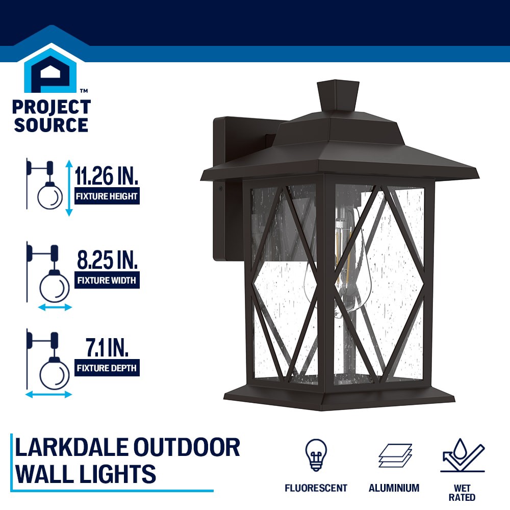 slide 2 of 6, Project Source Larkdale 1 -Light 11.26-in H Matte Bronze Hardwired Outdoor Wall Light, 1 ct