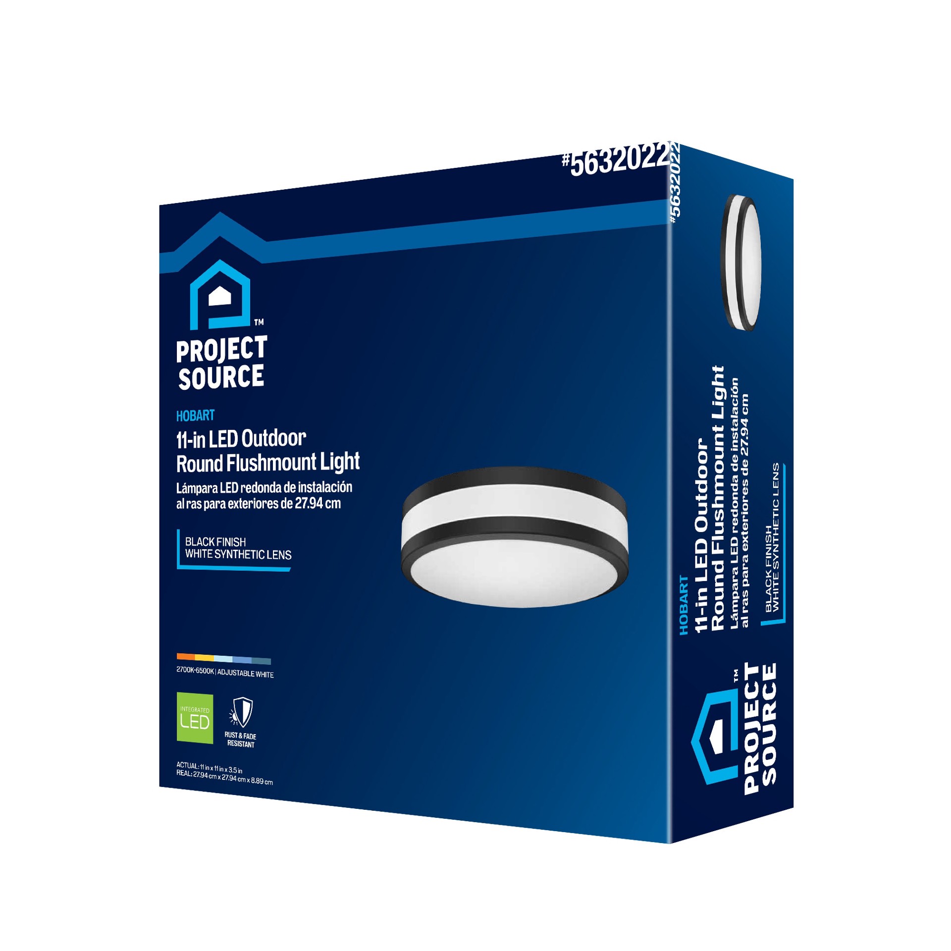 slide 3 of 5, Project Source Hobart 1 -Light 11-in Matte Black Indoor/Outdoor Integrated LED Flush Mount Light, 1 ct