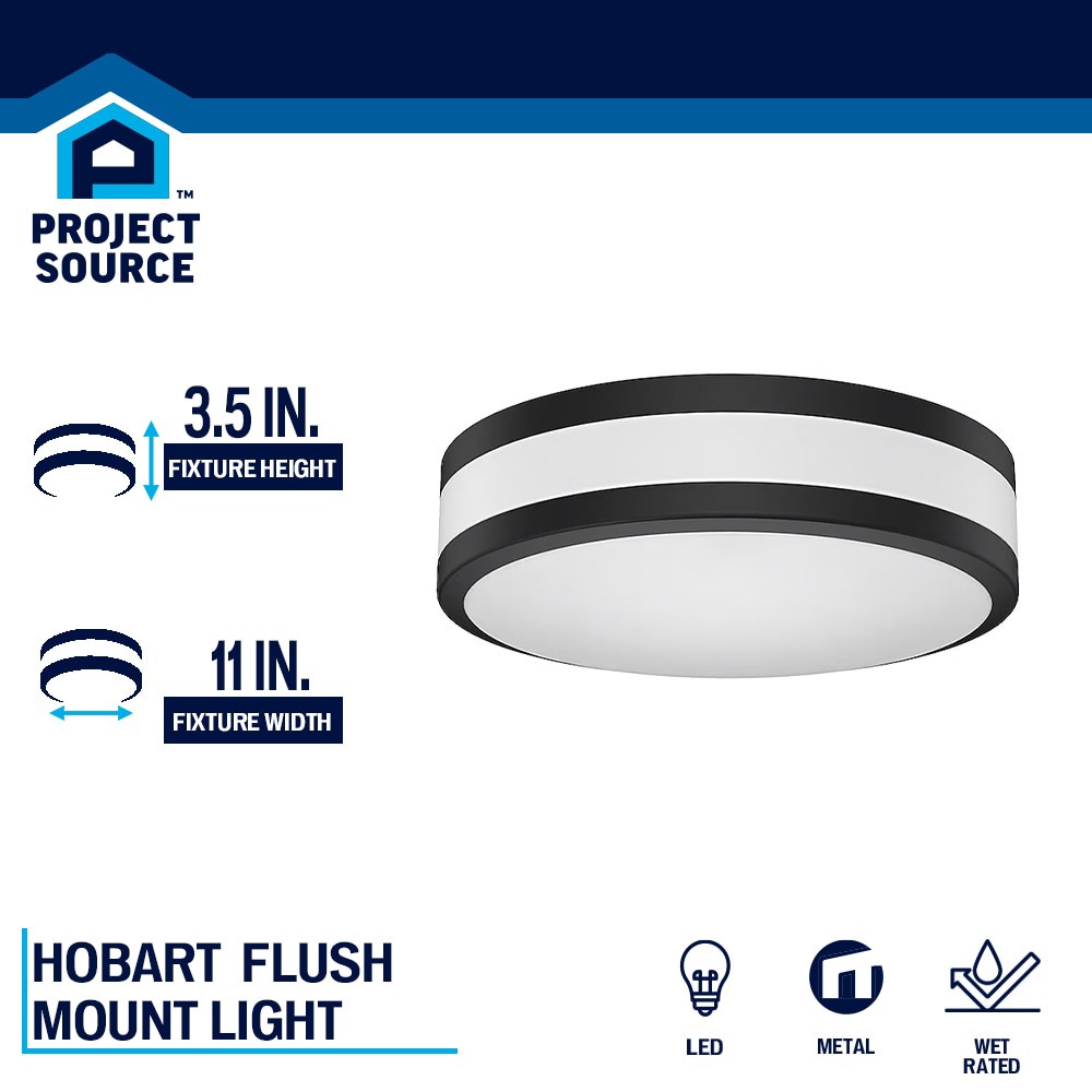 slide 2 of 5, Project Source Hobart 1 -Light 11-in Matte Black Indoor/Outdoor Integrated LED Flush Mount Light, 1 ct