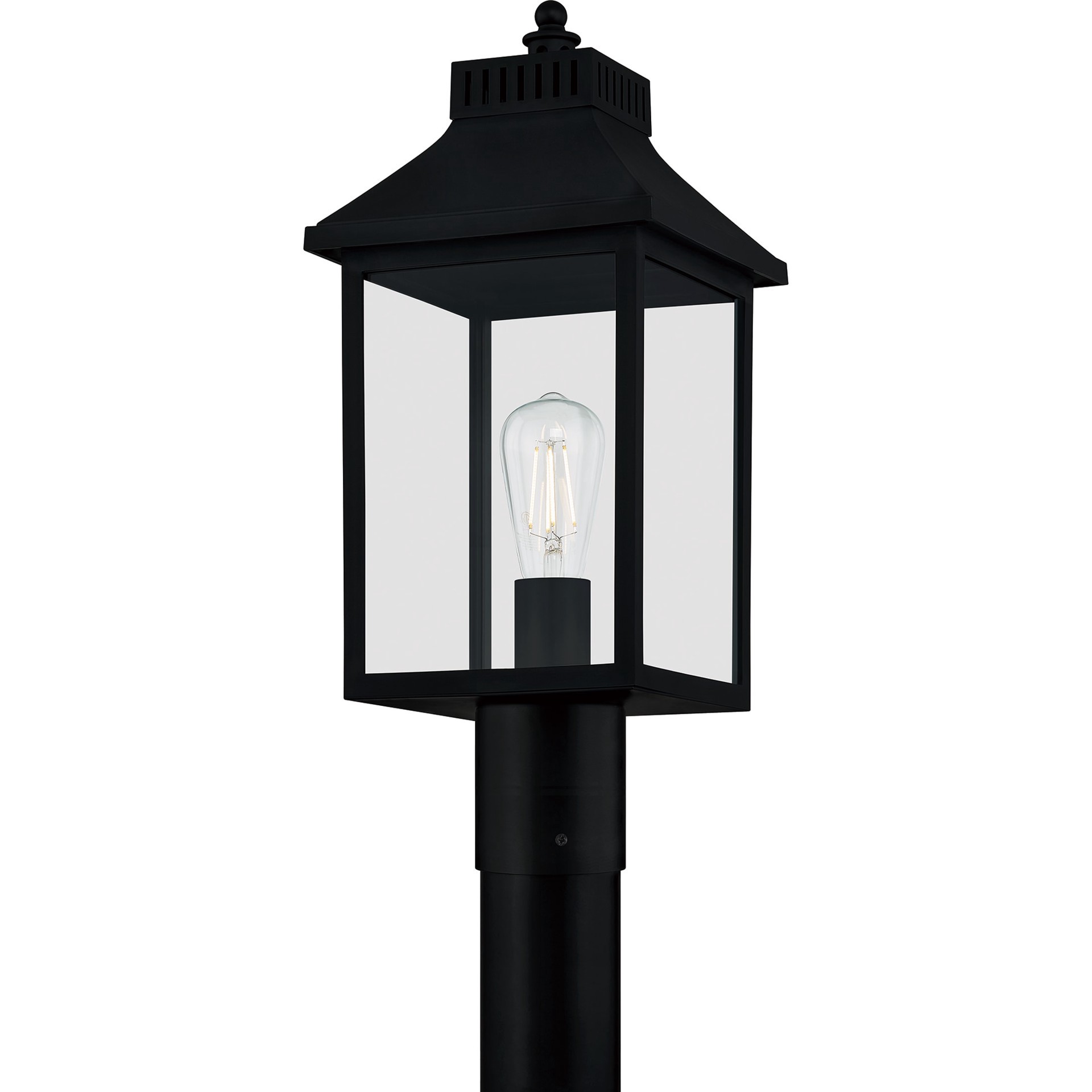 slide 3 of 6, Quoizel Laine 18.75-in Matte Black Traditional Outdoor Light post lantern, 1 ct