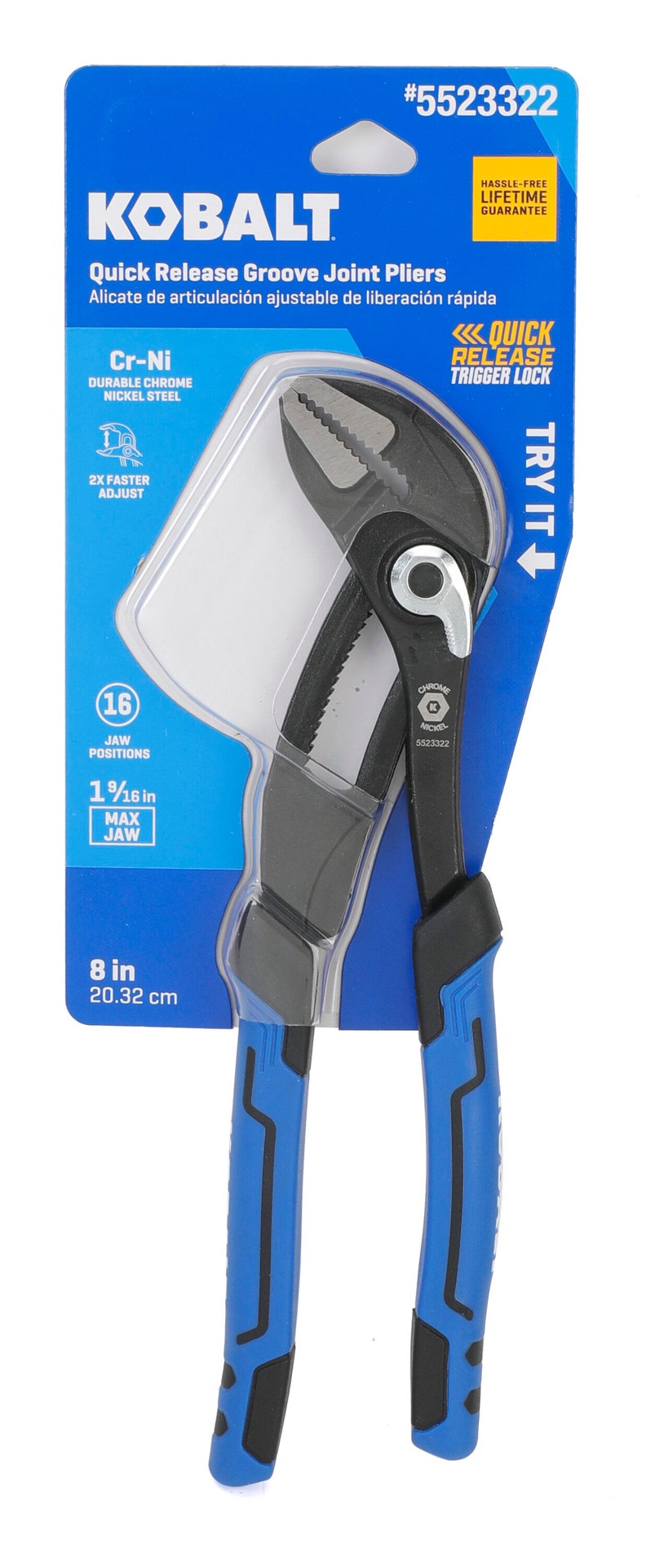 slide 2 of 5, Kobalt Quick Adjust 8-in Tongue and groove pliers, 1 ct