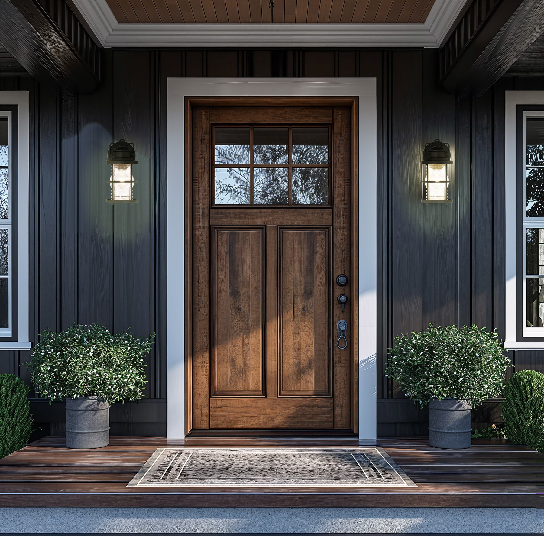 slide 4 of 6, allen + roth Kerner 1 -Light 10.5-in H Matte Black Hardwired Outdoor Wall Light, 1 ct