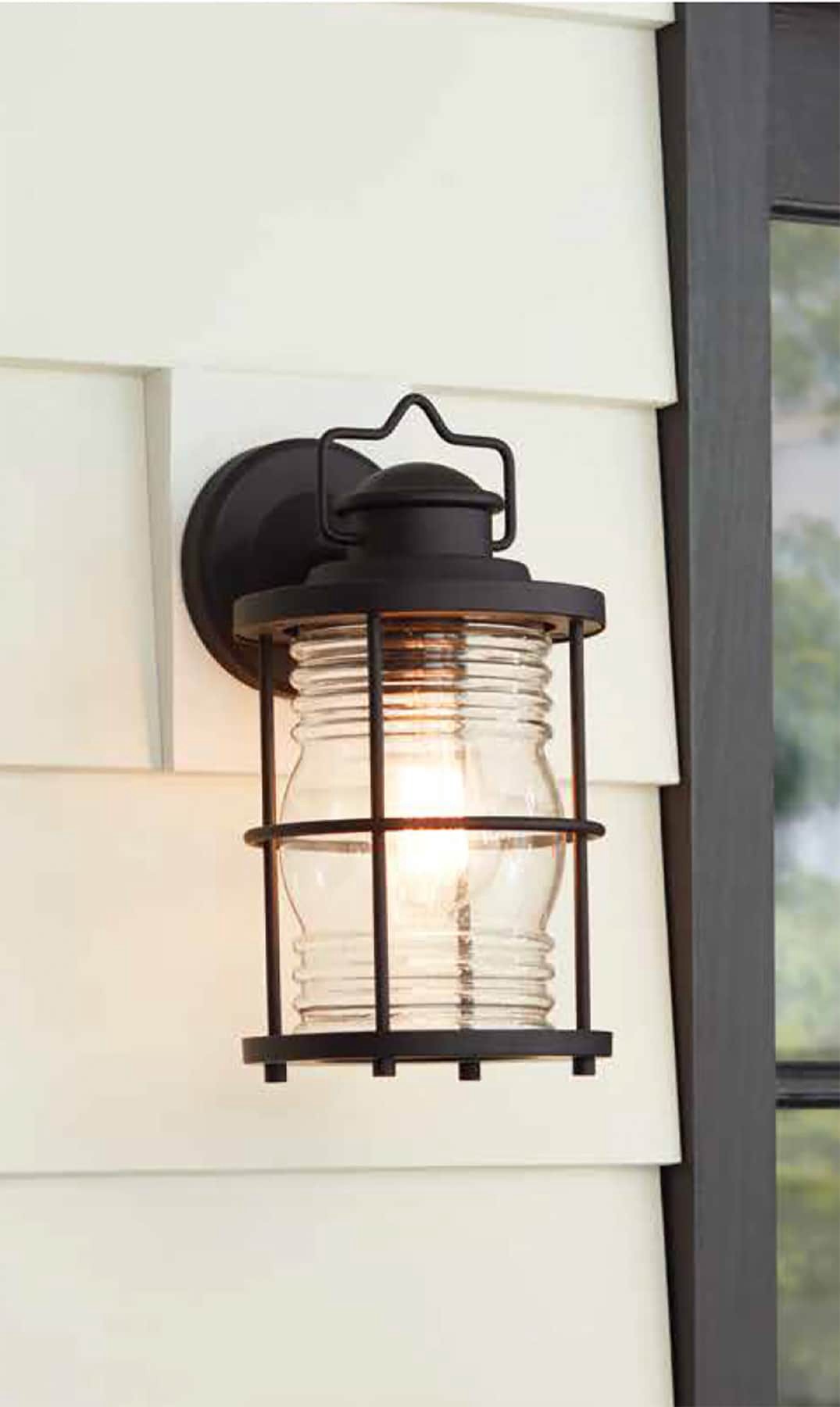 slide 1 of 6, allen + roth Kerner 1 -Light 12-in H Matte Black Hardwired Outdoor Wall Light, 1 ct