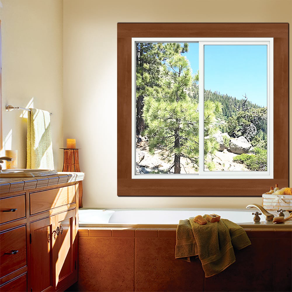 slide 5 of 6, JELD-WEN V-2500 47-1/2-in x 47-1/2-in Black Exterior White Interior Left-Handed Vinyl Sliding Window Annealed Glass (Full Screen Included), 1 ct