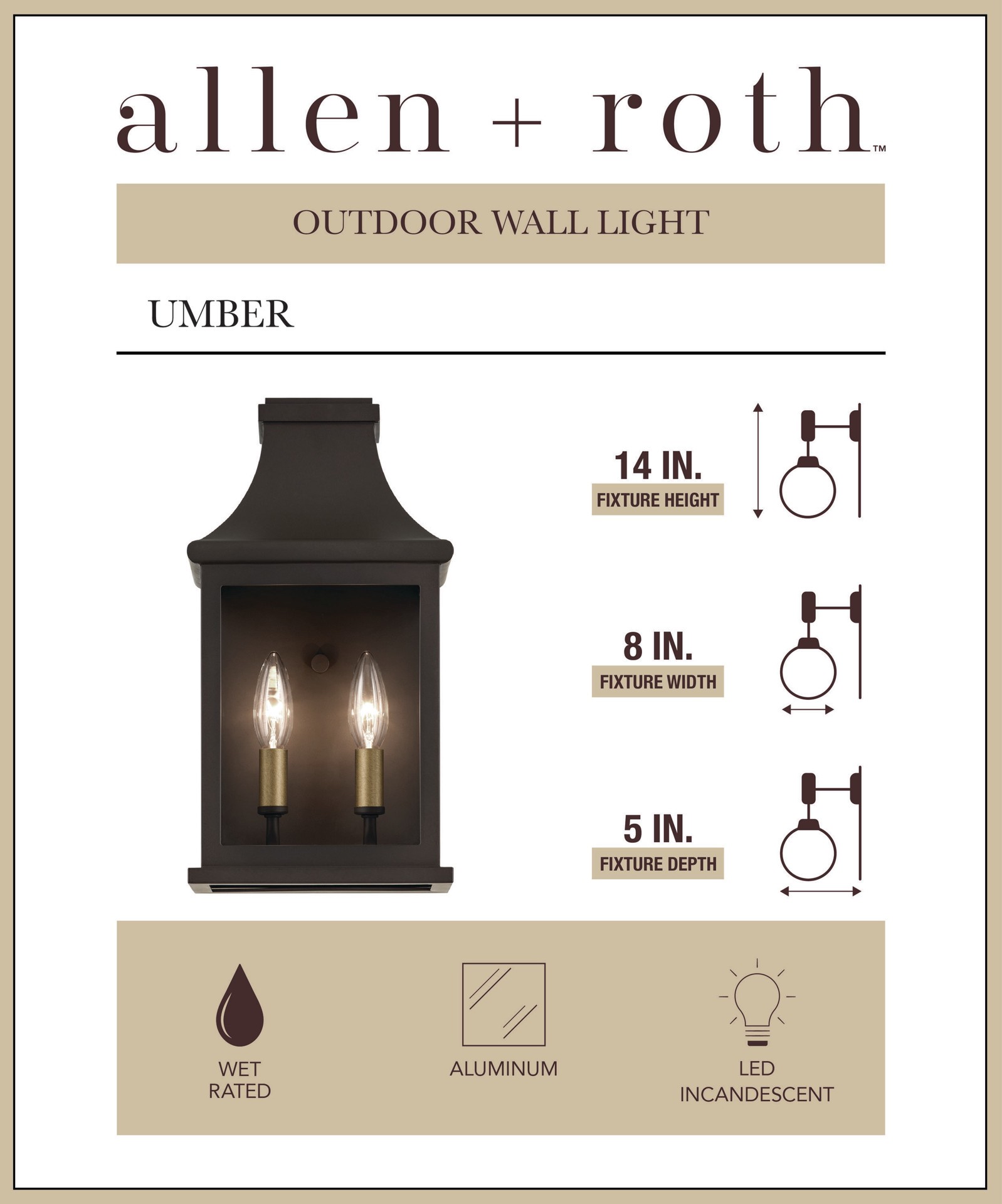 slide 2 of 6, allen + roth Umber 2 -Light 14-in H Antique Bronze Hardwired Outdoor Wall Light, 1 ct