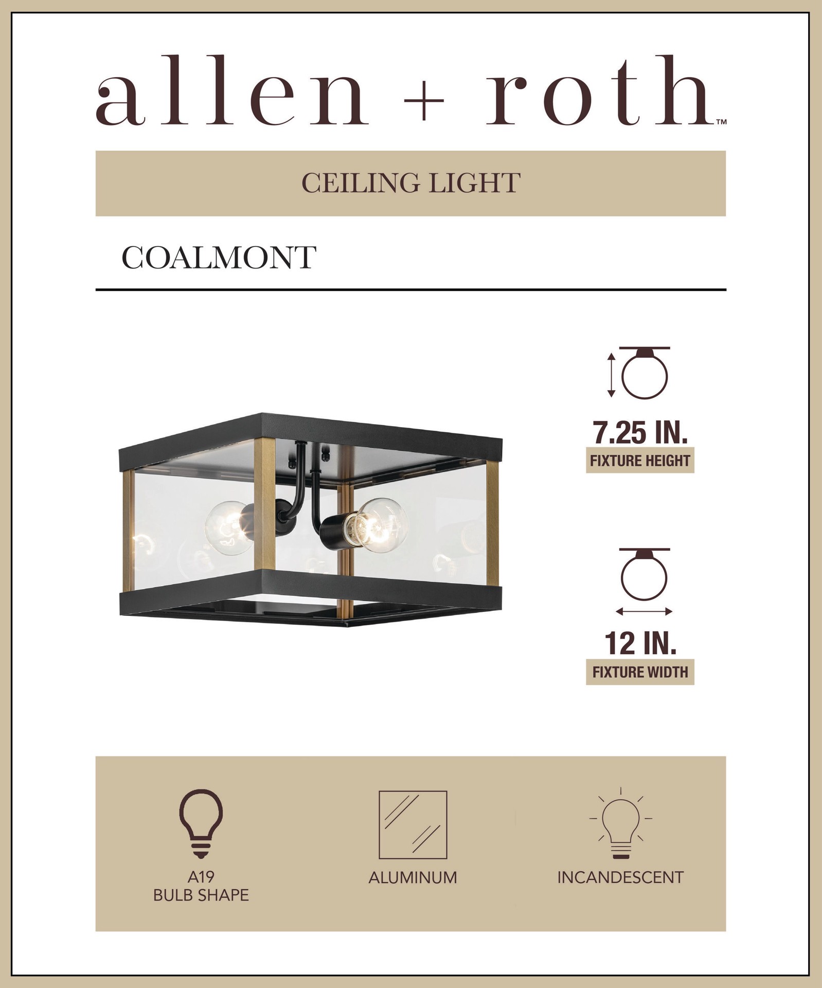 slide 2 of 6, allen + roth Coalmont 2 -Light 12-in Black Indoor/Outdoor Flush Mount Light, 1 ct