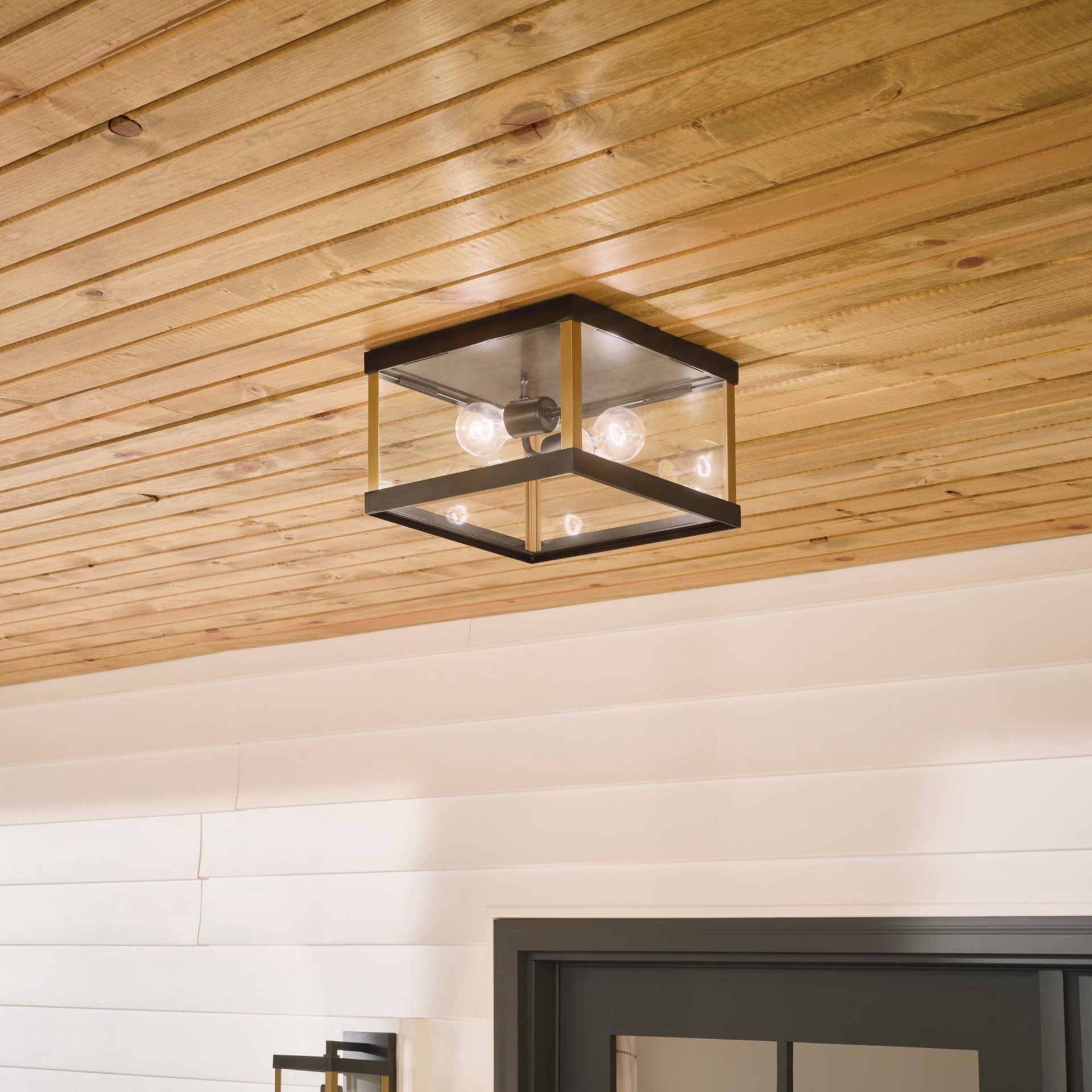 slide 1 of 6, allen + roth Coalmont 2 -Light 12-in Black Indoor/Outdoor Flush Mount Light, 1 ct