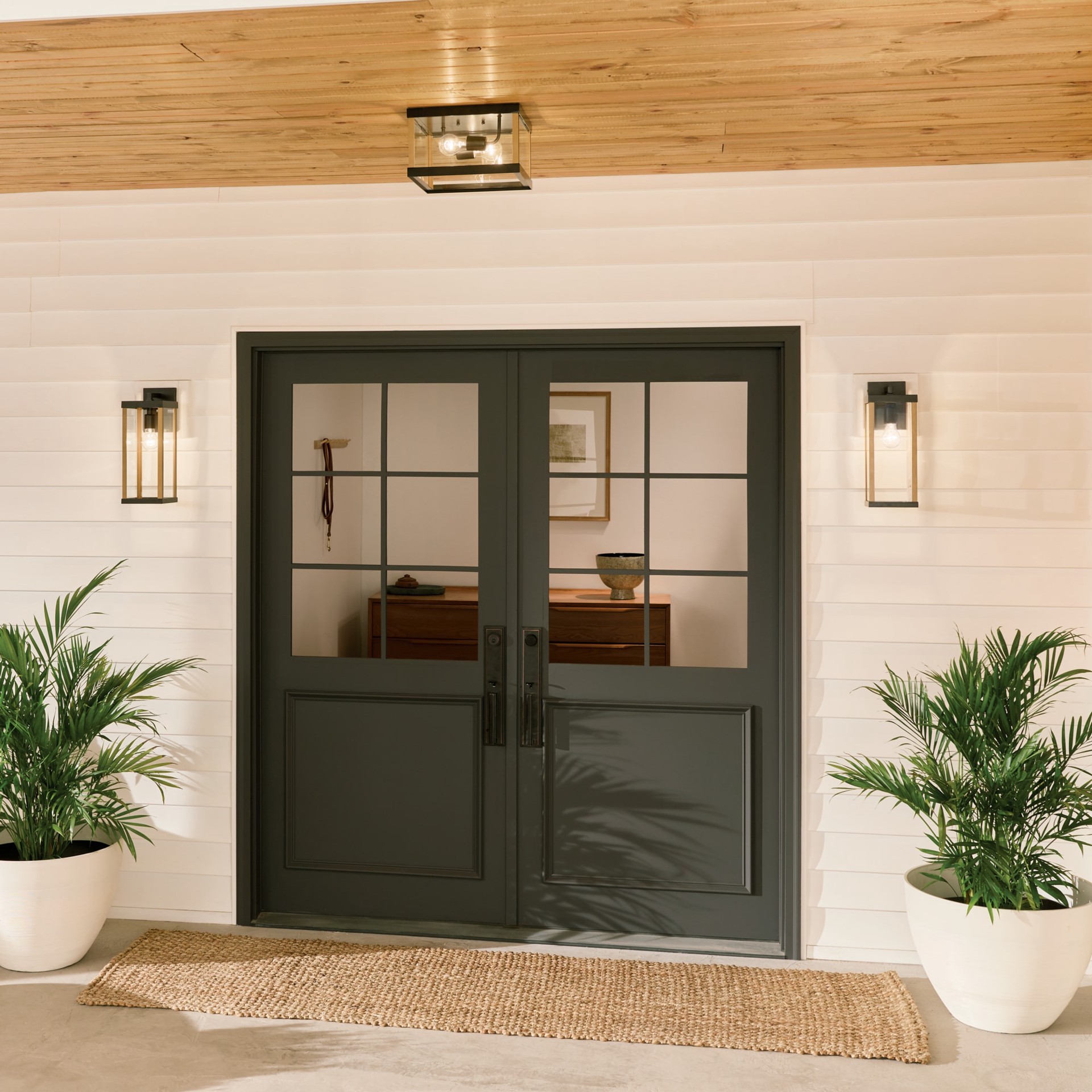 slide 3 of 6, allen + roth Coalmont 2 -Light 12-in Black Indoor/Outdoor Flush Mount Light, 1 ct