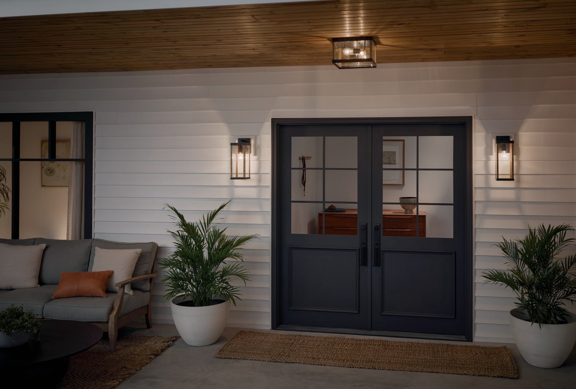 slide 5 of 6, allen + roth Coalmont 2 -Light 12-in Black Indoor/Outdoor Flush Mount Light, 1 ct