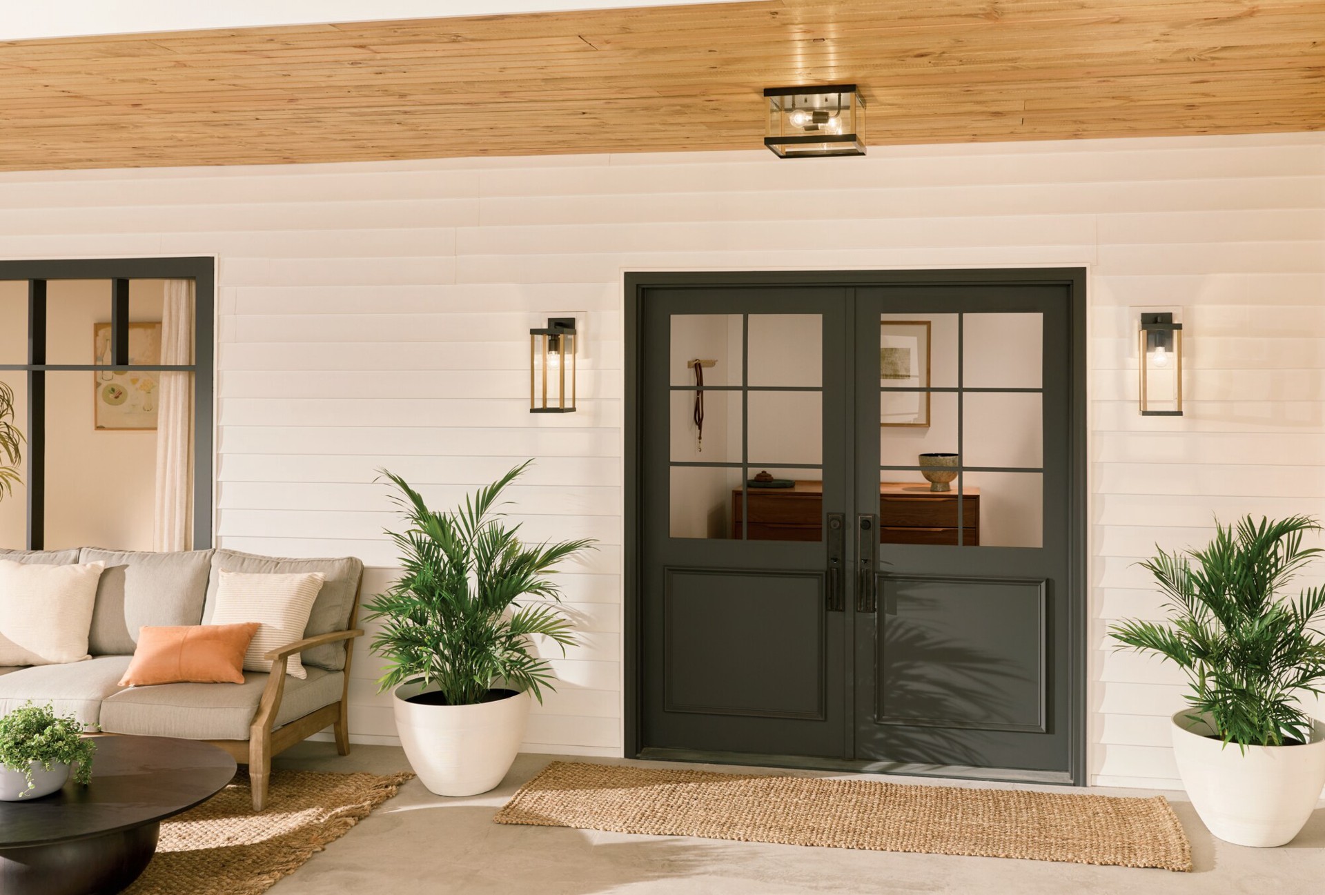 slide 6 of 6, allen + roth Coalmont 2 -Light 12-in Black Indoor/Outdoor Flush Mount Light, 1 ct