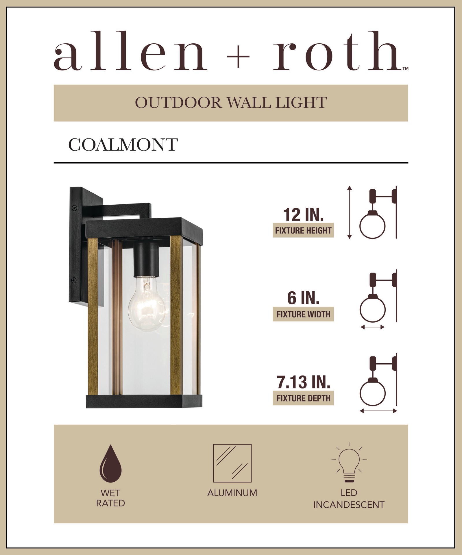 slide 2 of 6, allen + roth Coalmont 1 -Light 12-in H Black Hardwired Outdoor Wall Light, 1 ct