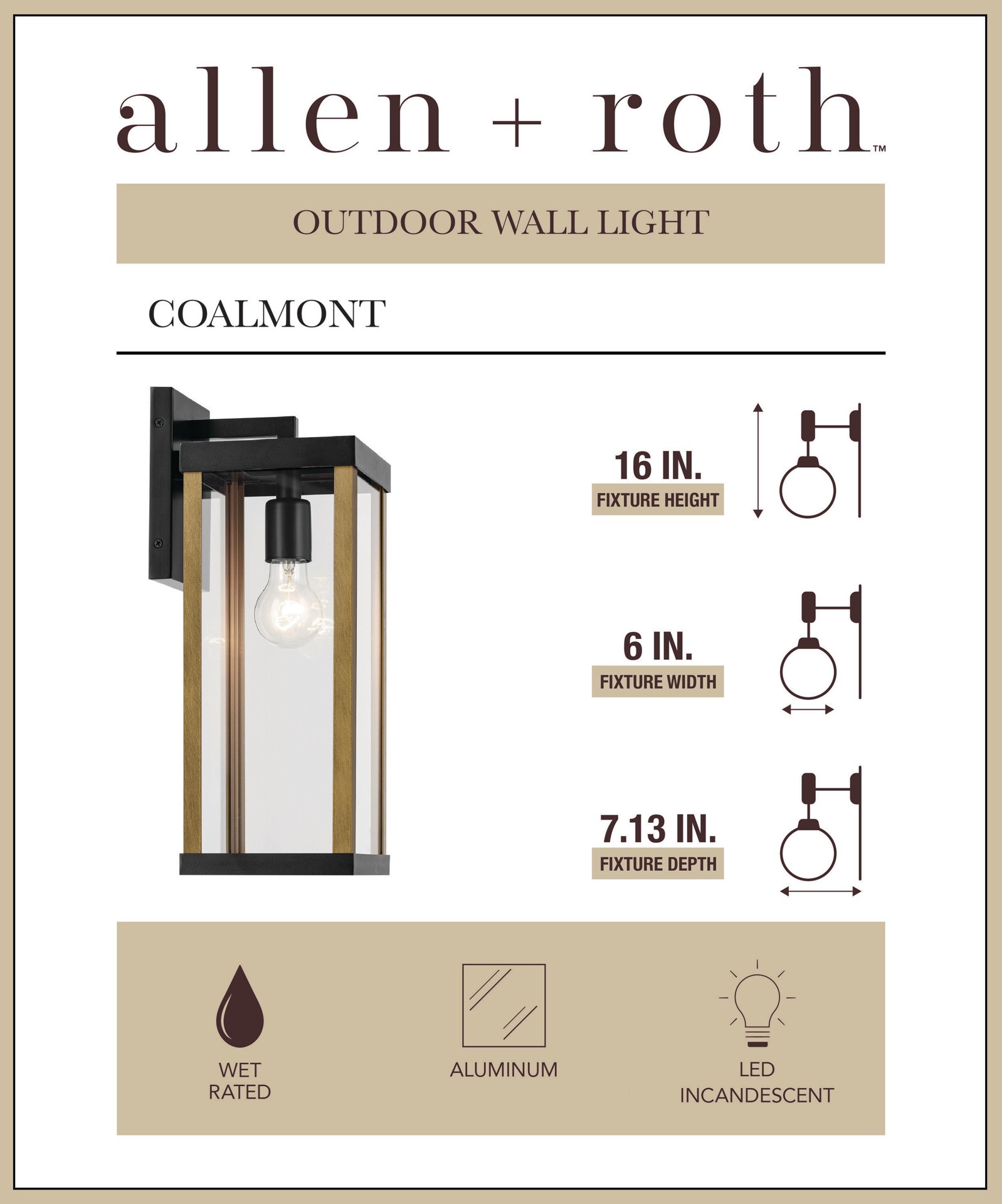 slide 2 of 6, allen + roth Coalmont 1 -Light 16-in H Black Hardwired Outdoor Wall Light, 1 ct