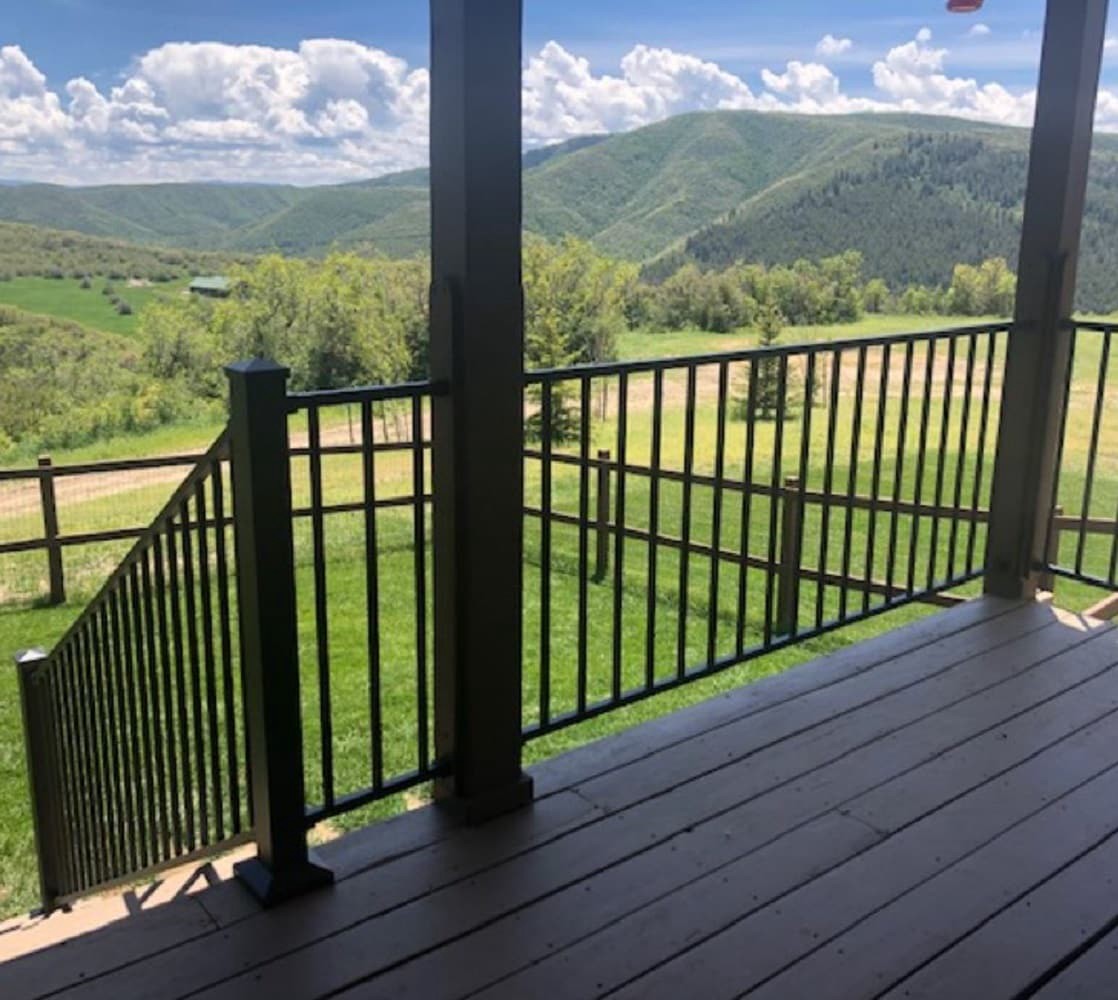 slide 3 of 5, CINCH 3-in x 3-in x 3-3/4-ft Satin Black Steel Deck Post, 1 ct