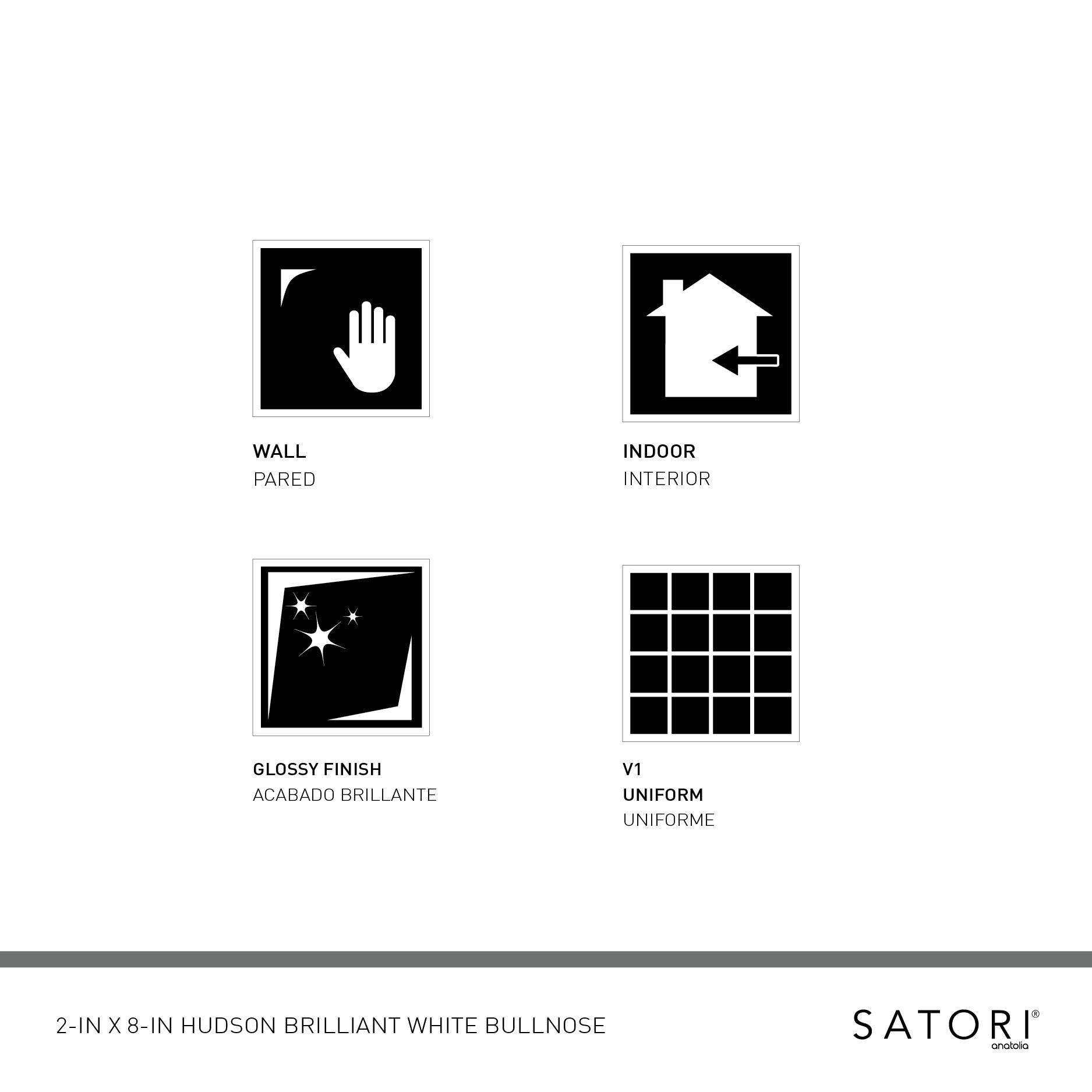 slide 5 of 6, Satori Hudson Brilliant White 2-in x 8-in Glossy Ceramic Bullnose Tile, 1 ct
