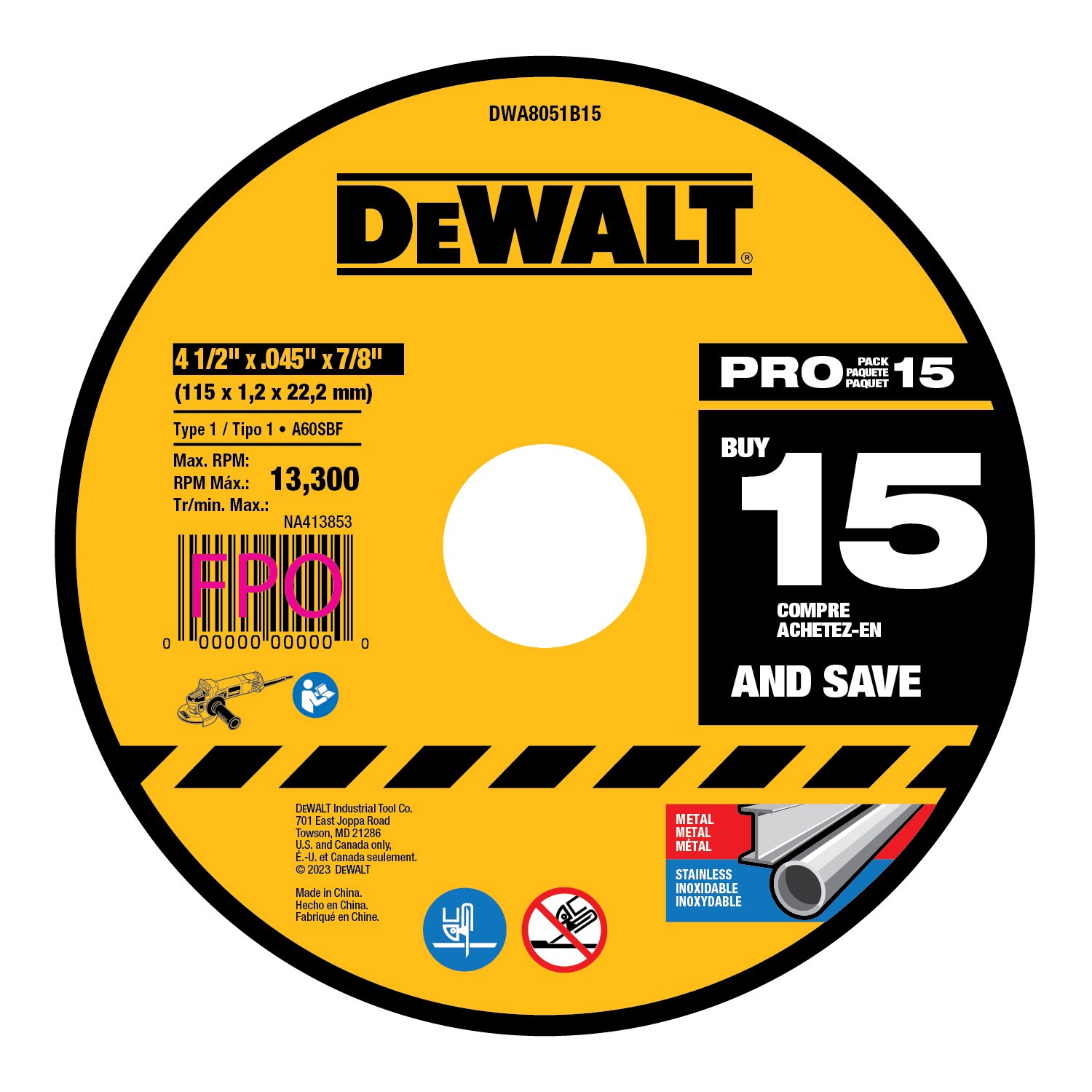 slide 1 of 2, DEWALT 15 -Pack 4.5-in Bonded abrasive Cut-off wheel, 1 ct