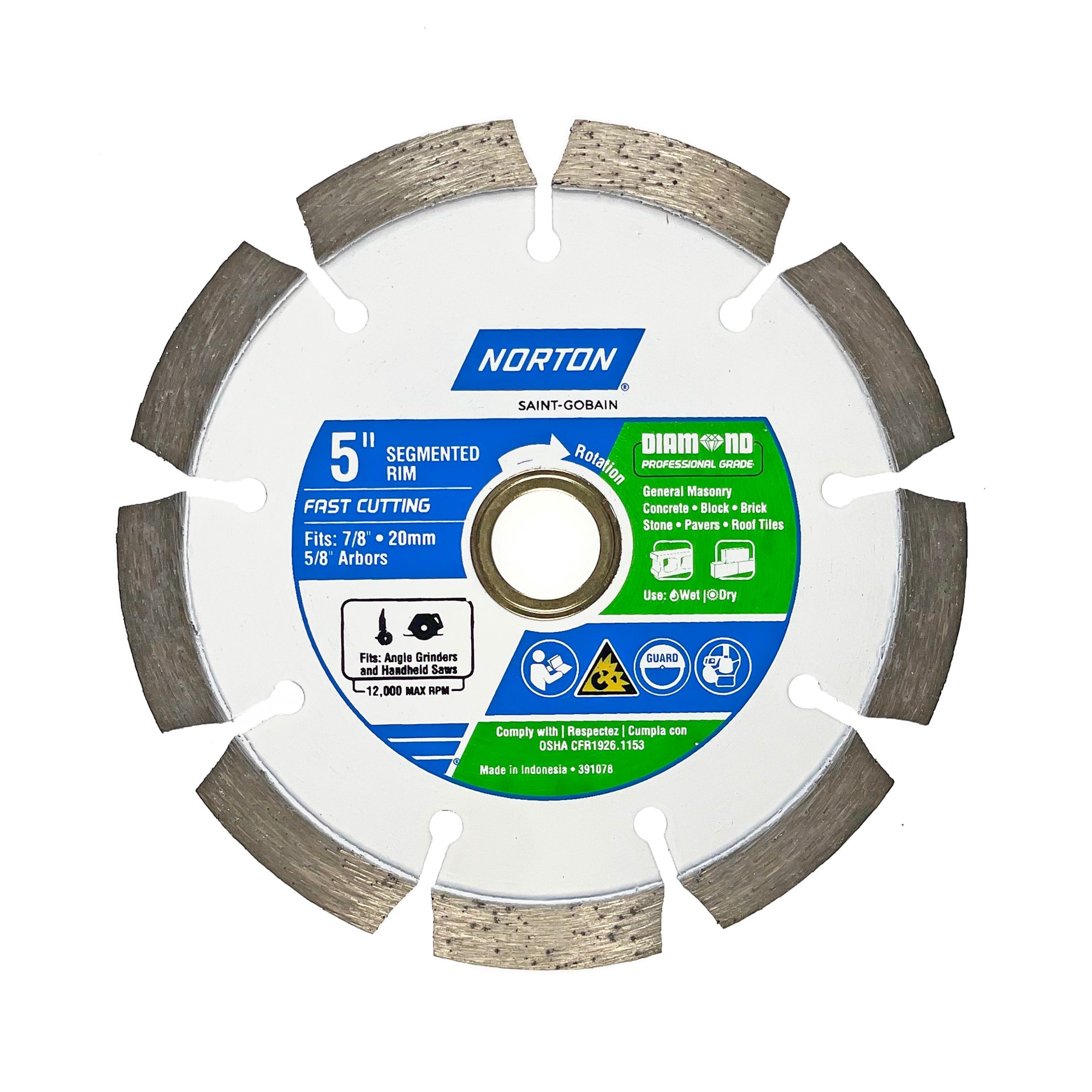 slide 3 of 5, Norton Diamond Professional Grade 5-in Wet/Dry Segmented Rim Diamond Saw Blade, 1 ct