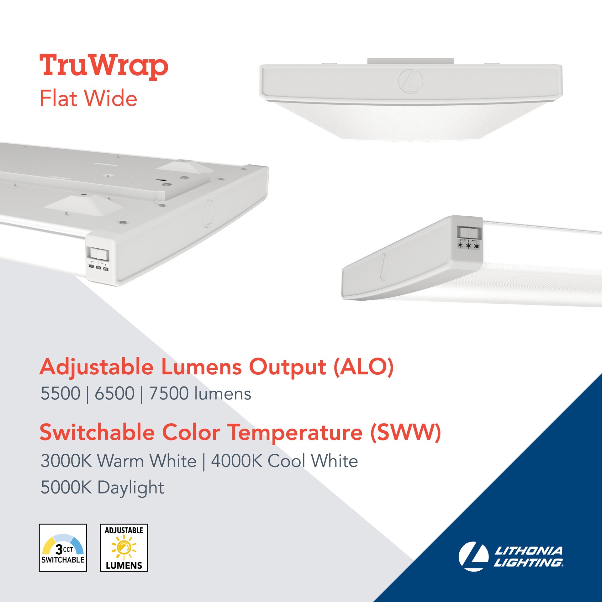 slide 3 of 6, Lithonia Lighting 4-ft 7500 -Lumen Adjustable Lumens Switchable white LED Wraparound Light, 1 ct