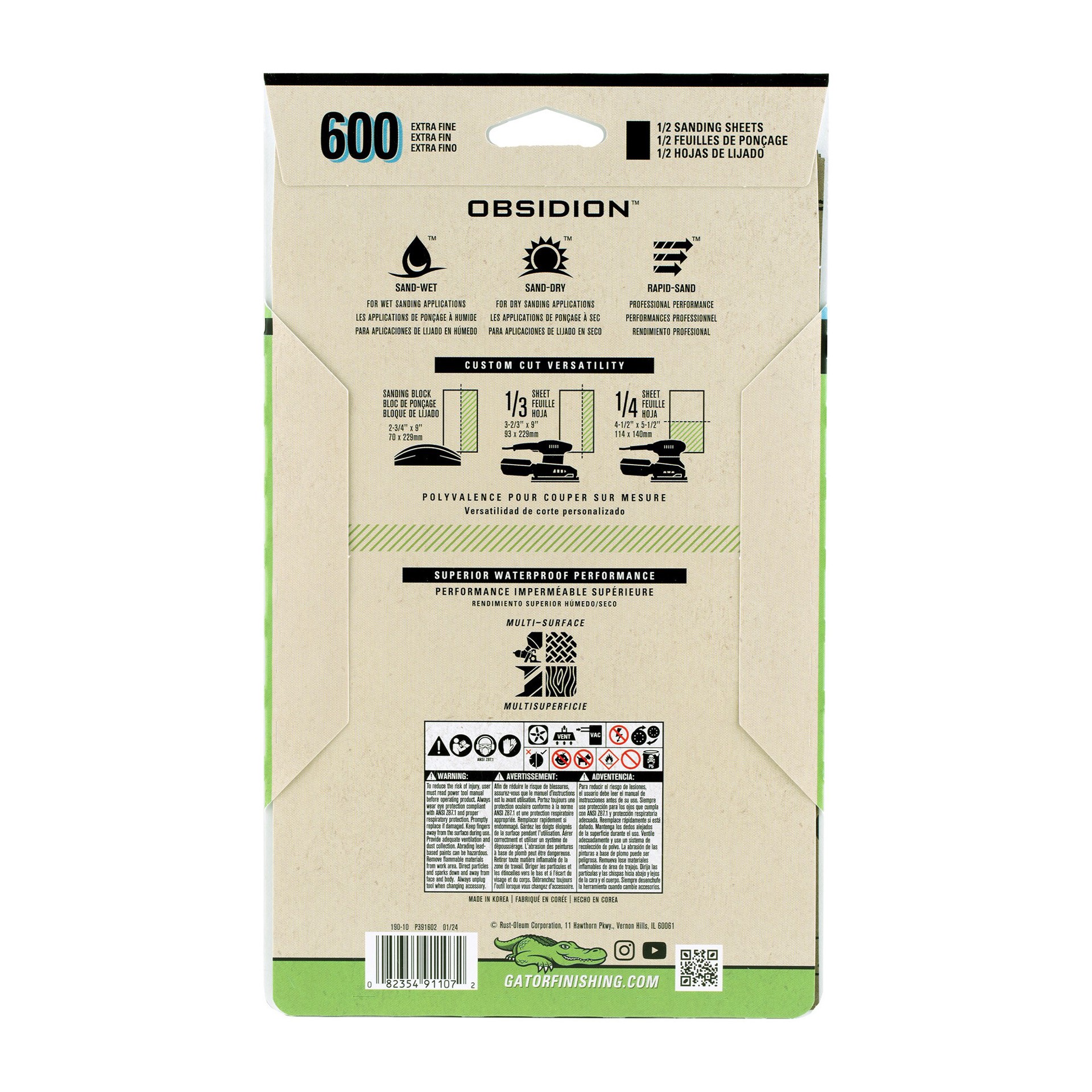 slide 3 of 6, Gator Obsidion 6 -Piece Silicon carbide 600 -Grit Sheet Sandpaper, 1 ct