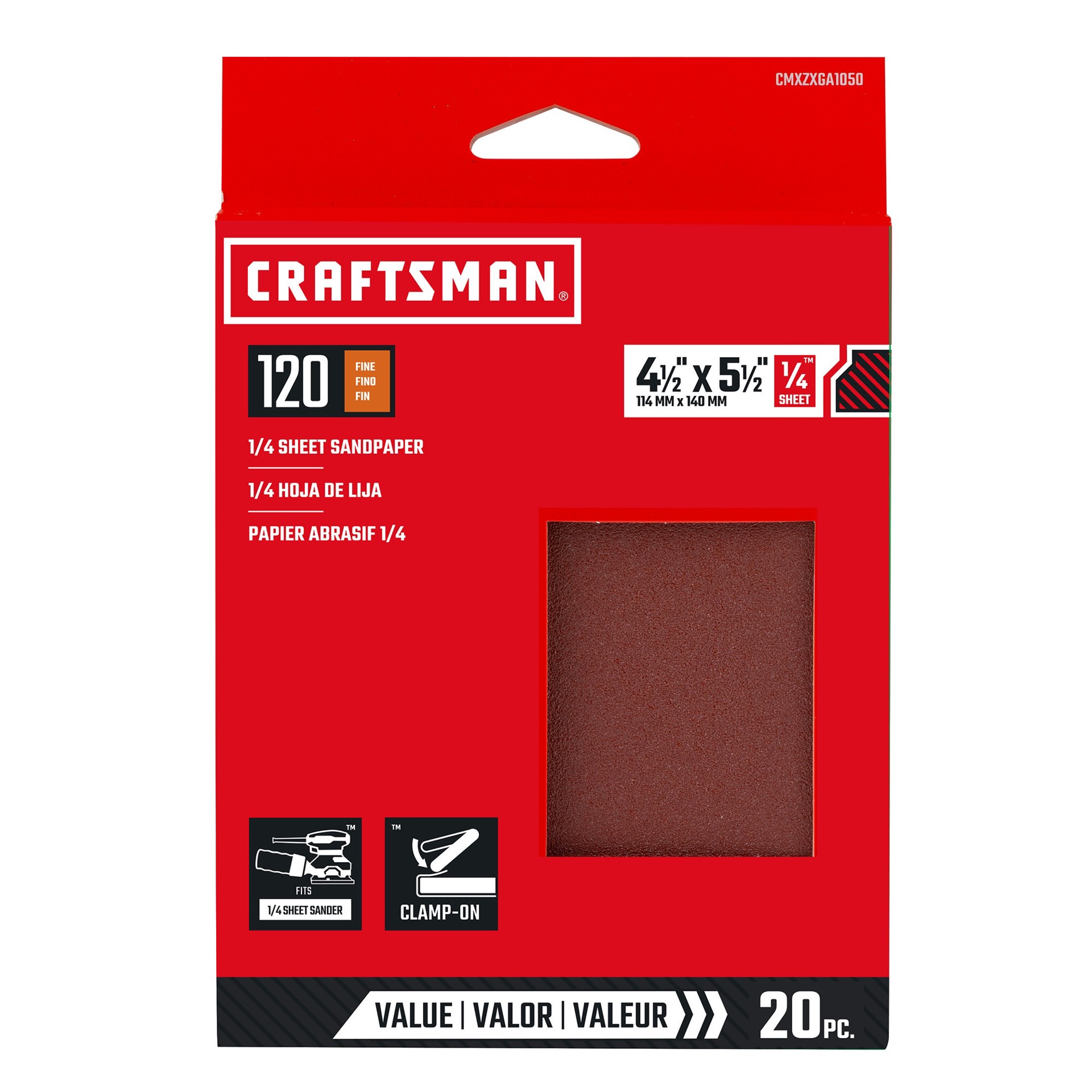 slide 1 of 6, CRAFTSMAN Craftsman 20 -Piece Aluminum oxide 120 -Grit Sheet Sandpaper, 1 ct