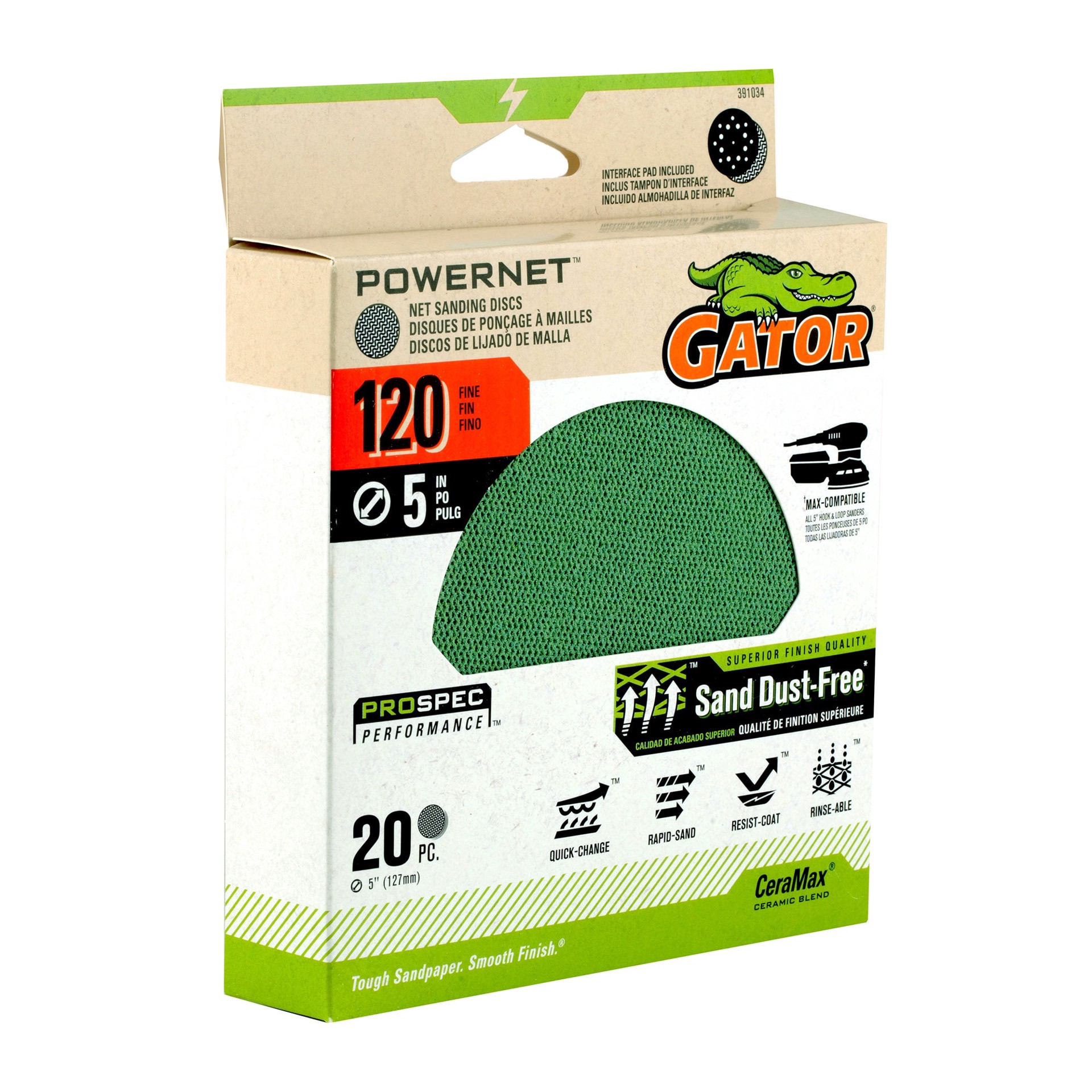 slide 6 of 6, Gator PowerNet 20 -Piece Ceramic alumina 120 -Grit Disc Sandpaper, 1 ct