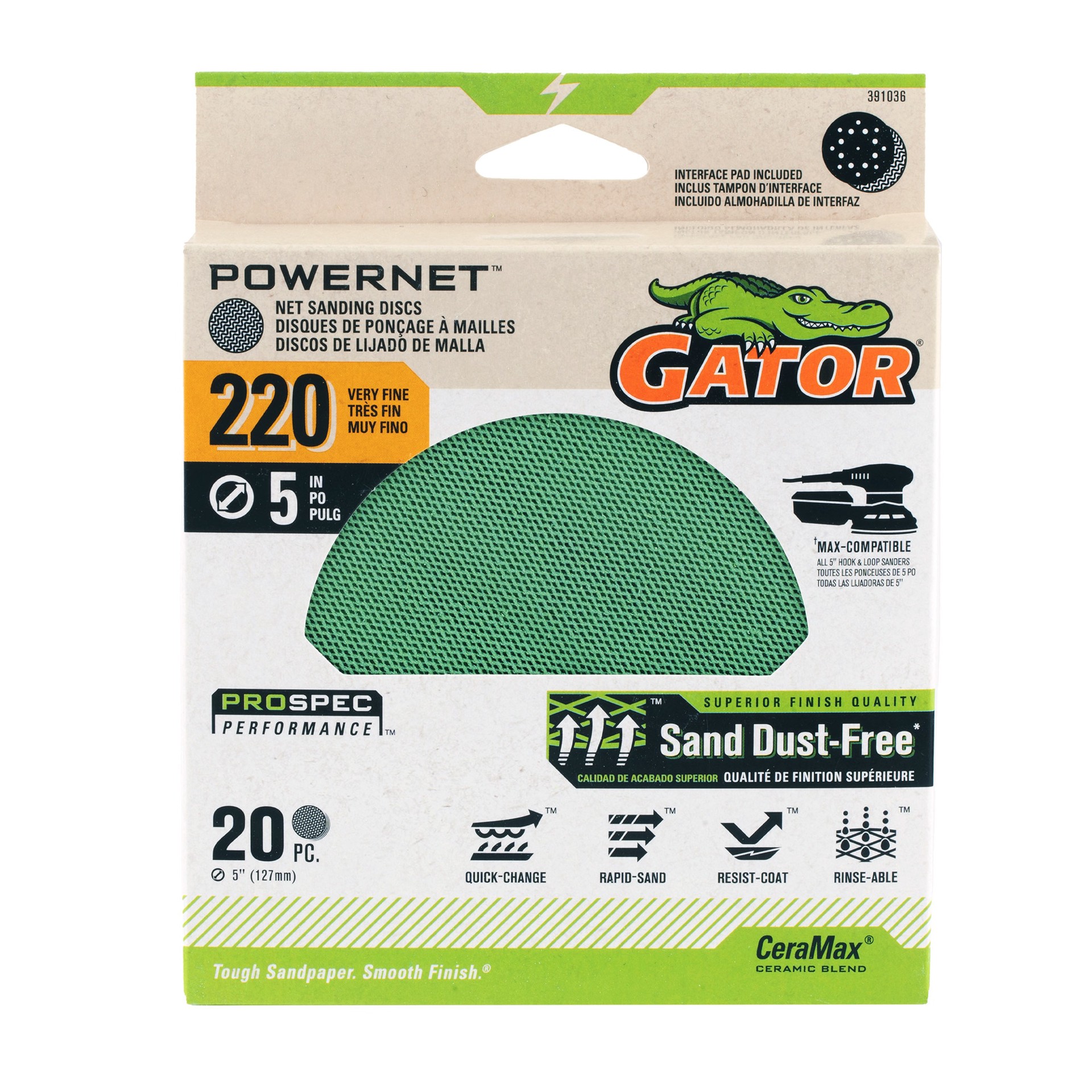 slide 1 of 6, Gator PowerNet 20 -Piece Ceramic alumina 220 -Grit Disc Sandpaper, 1 ct
