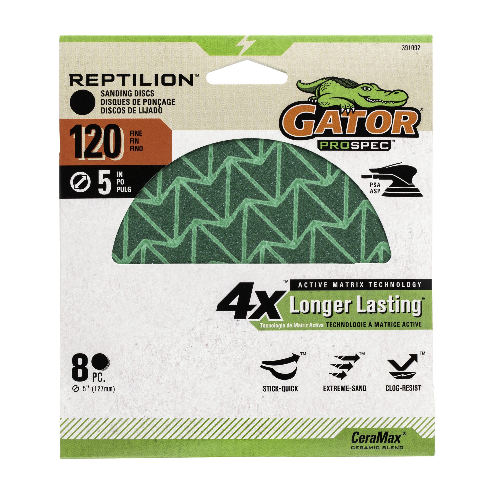 slide 1 of 5, Gator Reptilion PSA 8 -Piece Ceramic alumina 120 -Grit Disc Sandpaper, 1 ct
