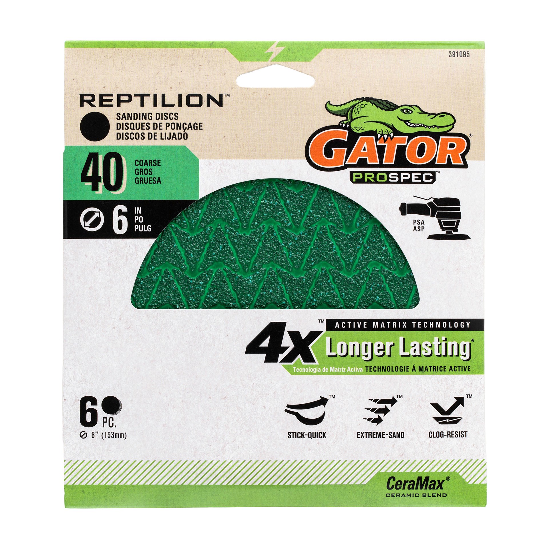 slide 1 of 5, Gator Reptilion PSA 6 -Piece Ceramic alumina 40 -Grit Disc Sandpaper, 1 ct