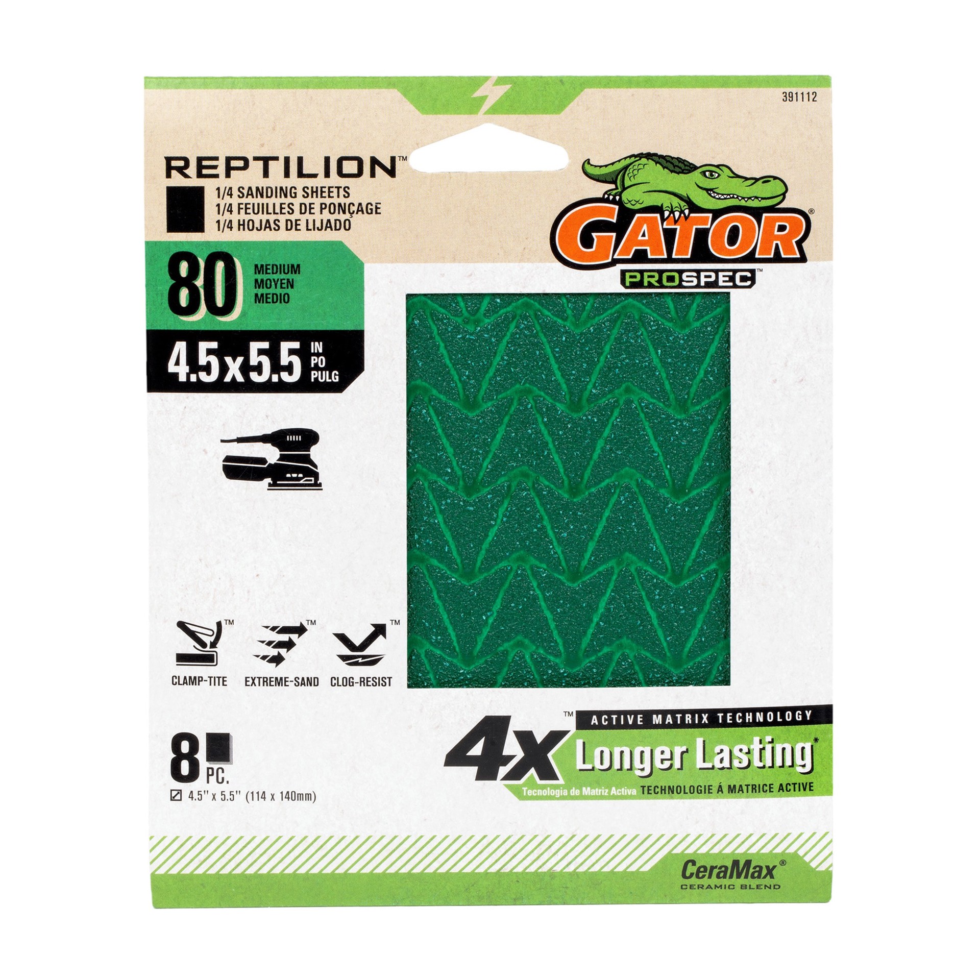 slide 1 of 6, Gator Reptilion 8 -Piece Ceramic alumina 80 -Grit Sheet Sandpaper, 1 ct