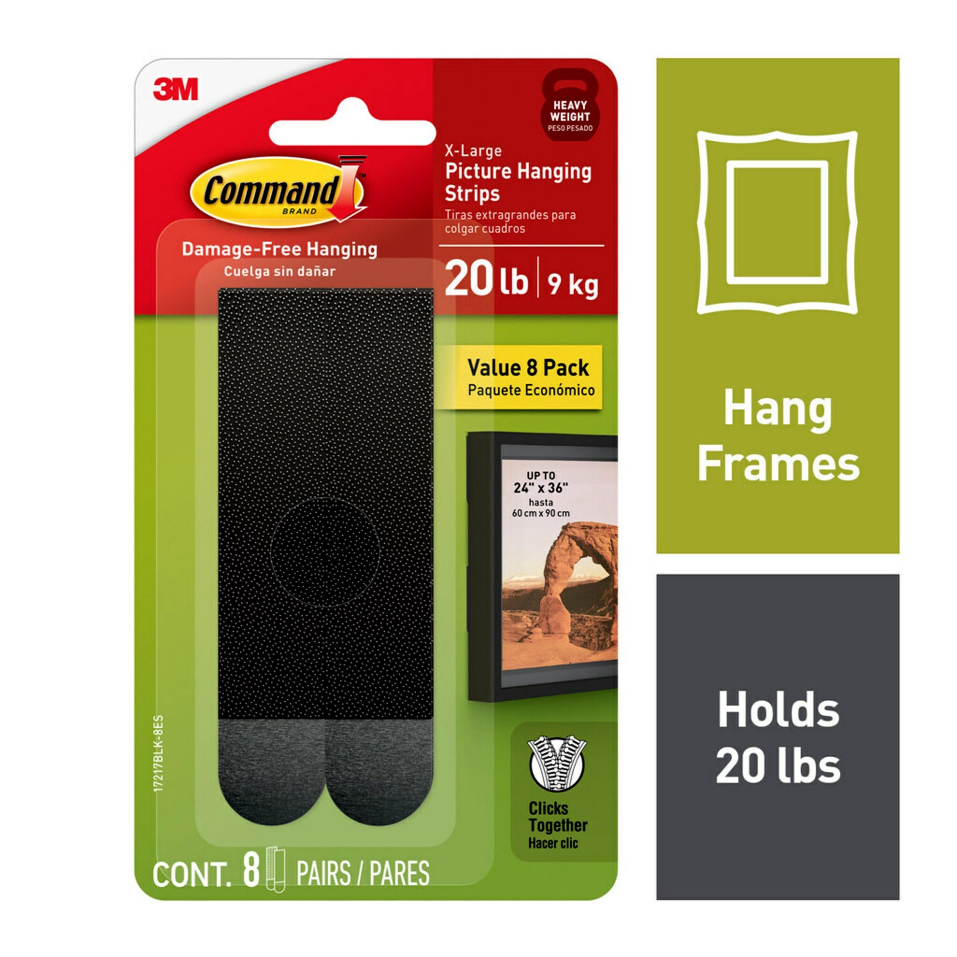 slide 2 of 6, Command Black X-large Damage Free Picture Hanging Strips 8-pack, 1 ct