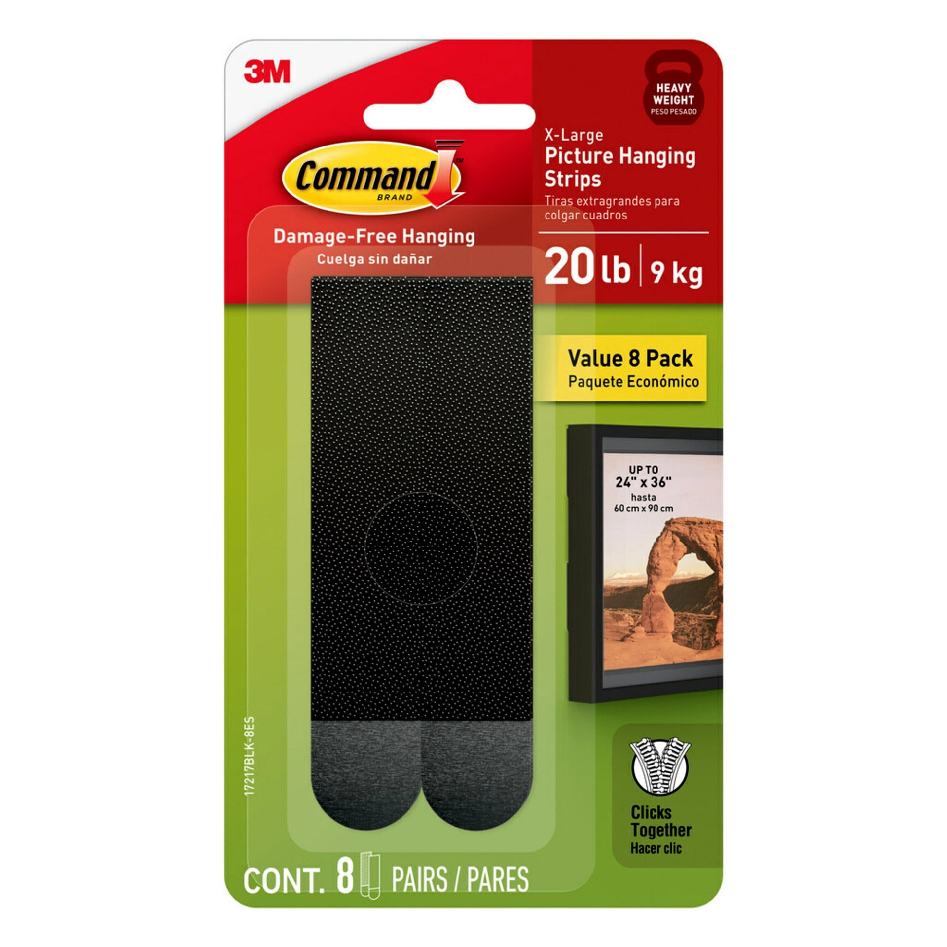 slide 1 of 6, Command Black X-large Damage Free Picture Hanging Strips 8-pack, 1 ct