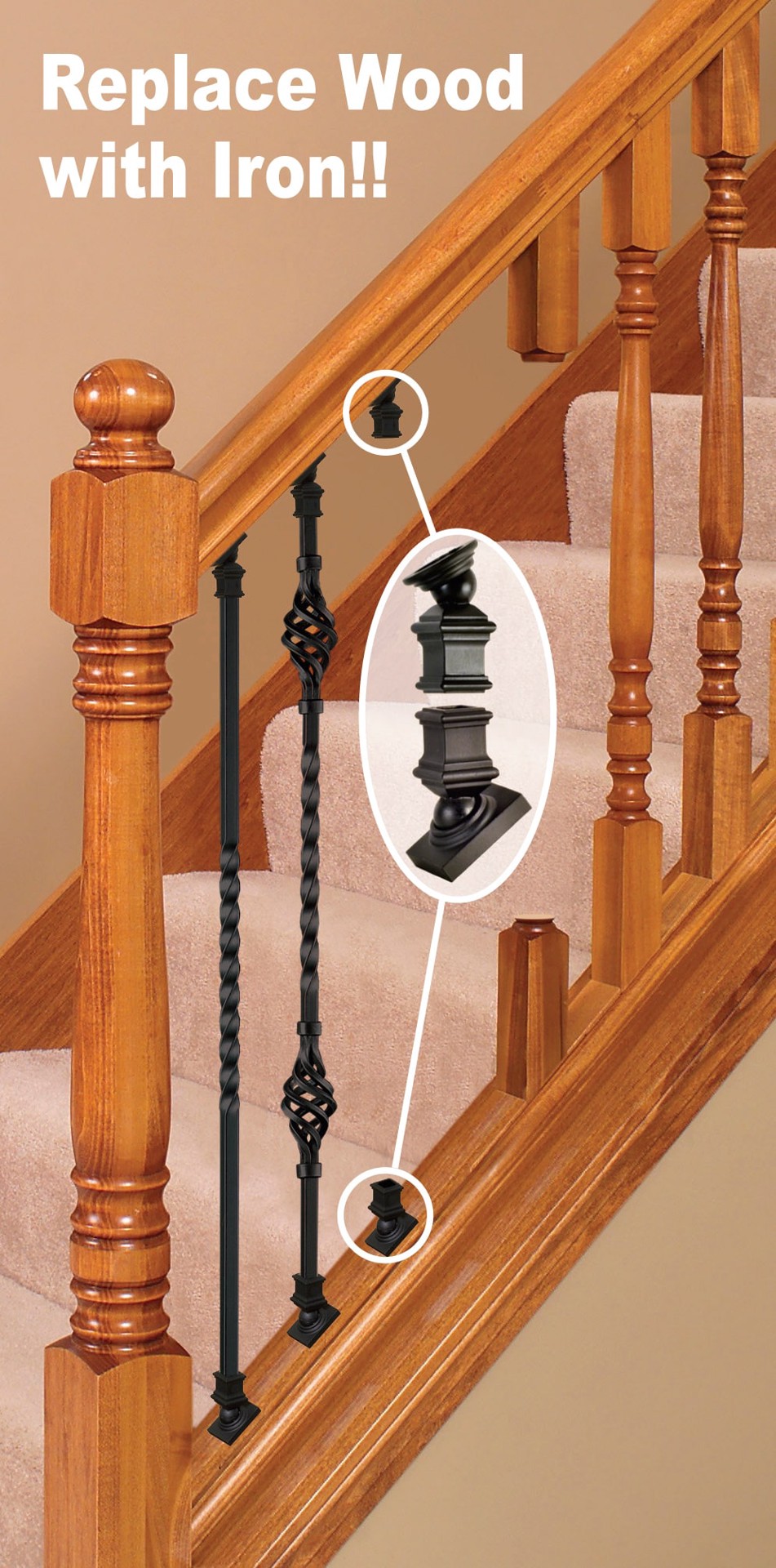 slide 2 of 4, L.J. Smith Stair Systems 1.5-in x 4.69-in Satin Black Wrought iron Universal Stair Baluster Kneewall kit, 1 ct