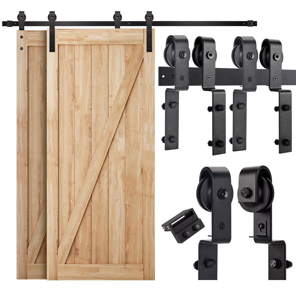 slide 6 of 6, RELIABILT 78-in Matte Black Indoor J-strap Double bypass Barn door hardware kit, 1 ct