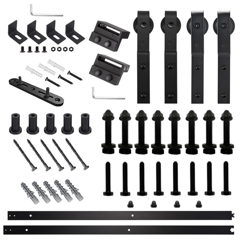 slide 1 of 6, RELIABILT 78-in Matte Black Indoor J-strap Double bypass Barn door hardware kit, 1 ct
