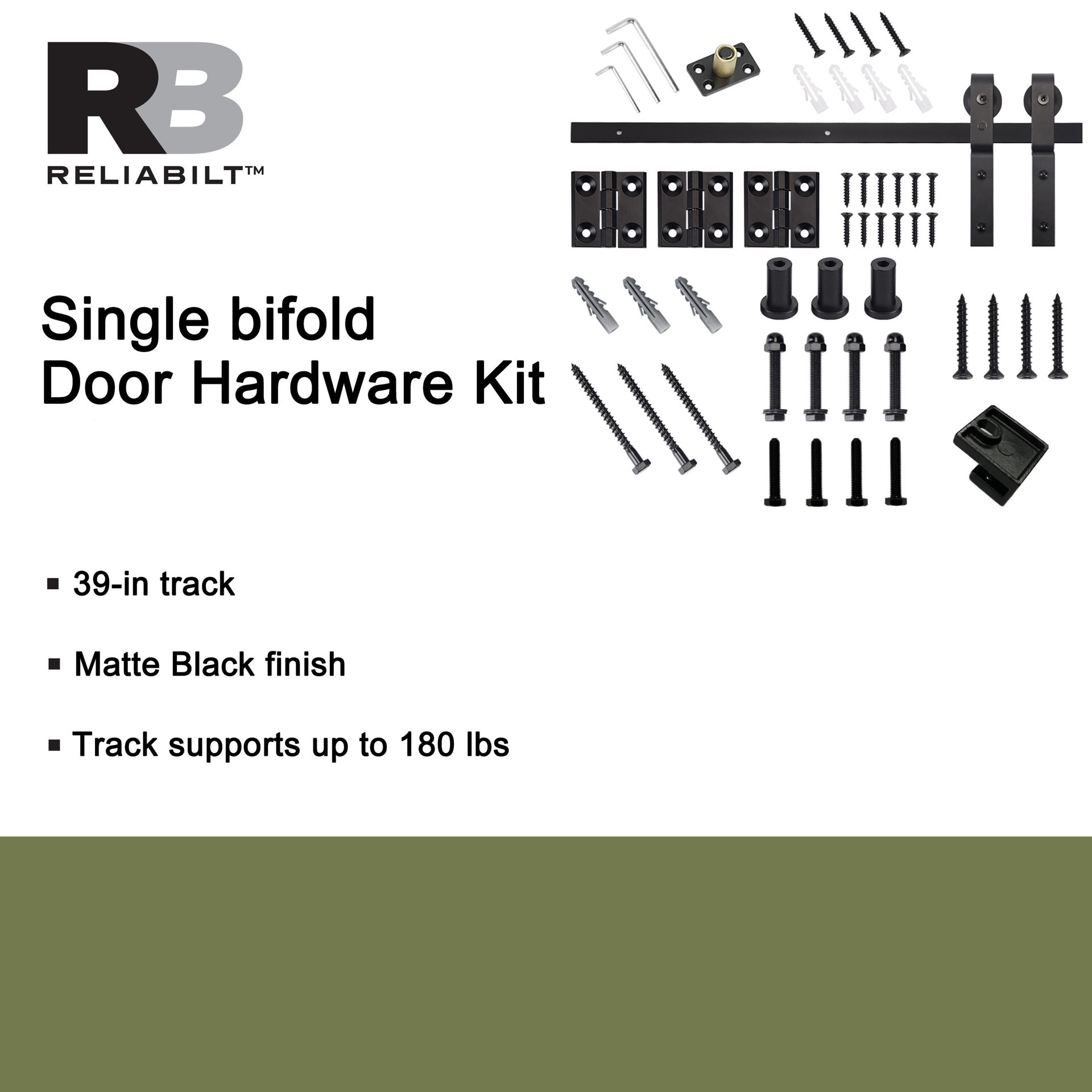 slide 2 of 6, RELIABILT 39-in Matte Matte Black Indoor J-strap Single bifold Barn door hardware kit, 1 ct