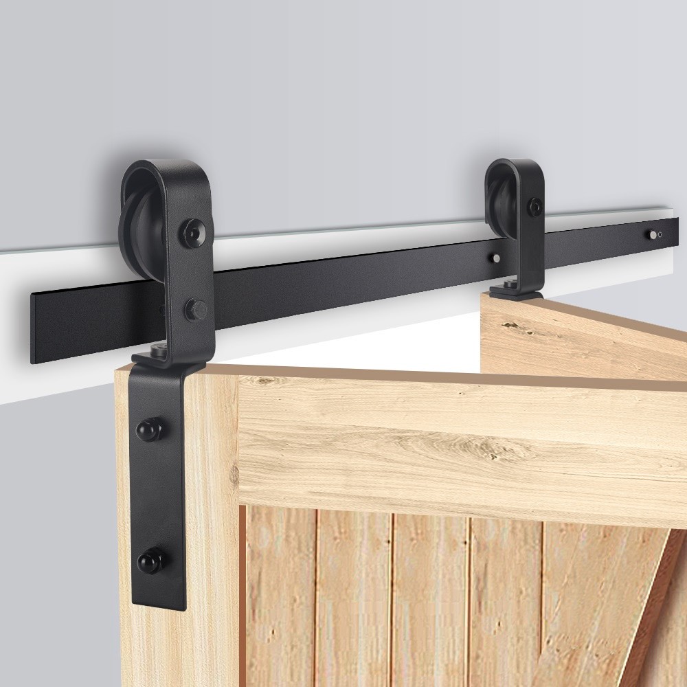 slide 4 of 6, RELIABILT 39-in Matte Matte Black Indoor J-strap Single bifold Barn door hardware kit, 1 ct