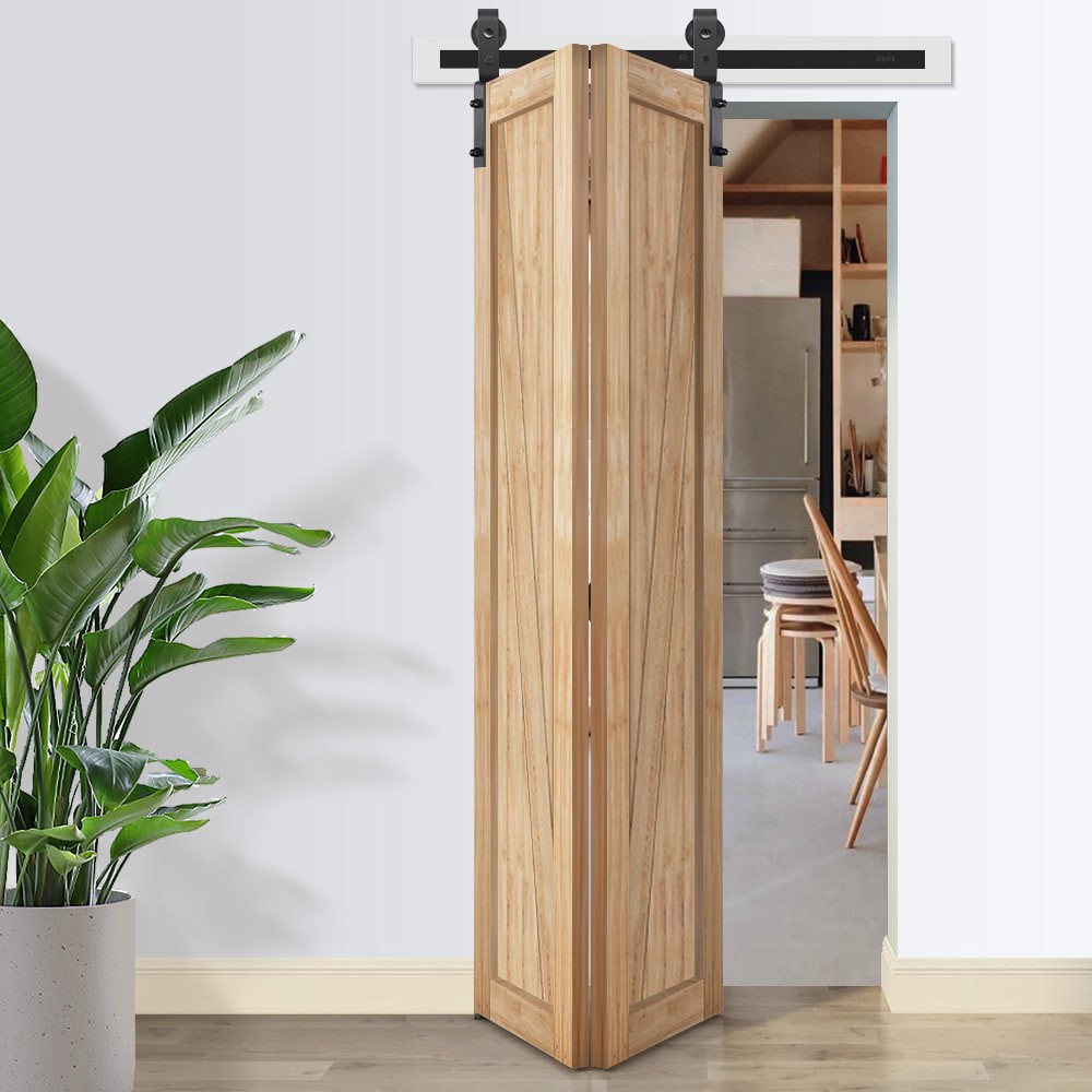 slide 5 of 6, RELIABILT 39-in Matte Matte Black Indoor J-strap Single bifold Barn door hardware kit, 1 ct