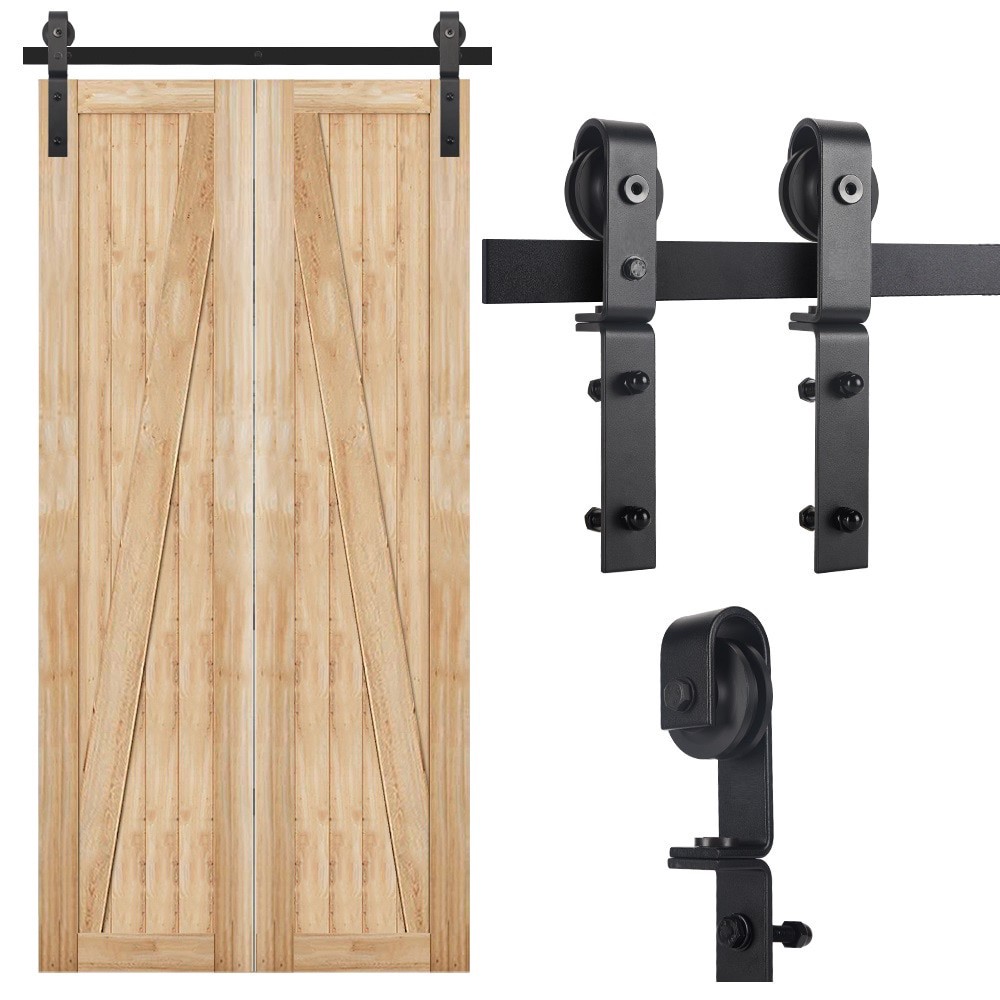 slide 6 of 6, RELIABILT 39-in Matte Matte Black Indoor J-strap Single bifold Barn door hardware kit, 1 ct